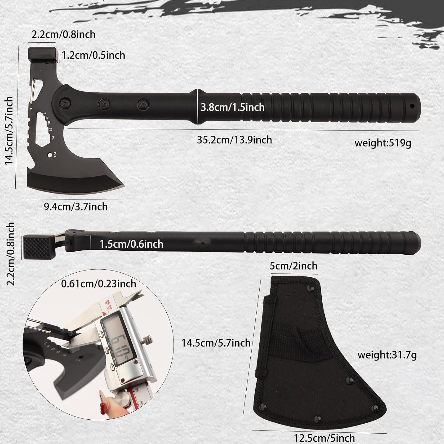 Hacha Táctica CHI SHANG de Acero Inoxidable con Funda