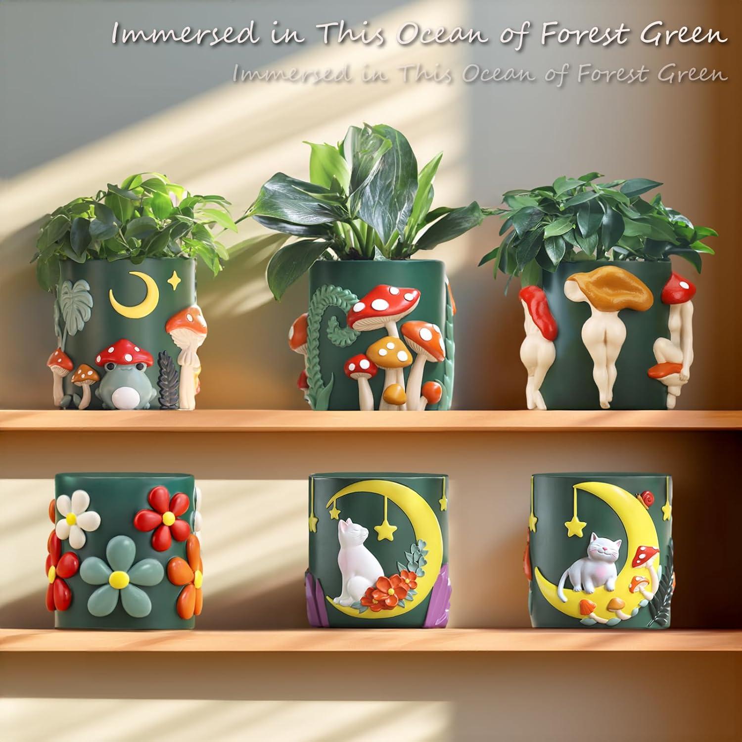 Maceta de Hongo GUGUGO 12.5 cm Verde Oscuro Decorativa