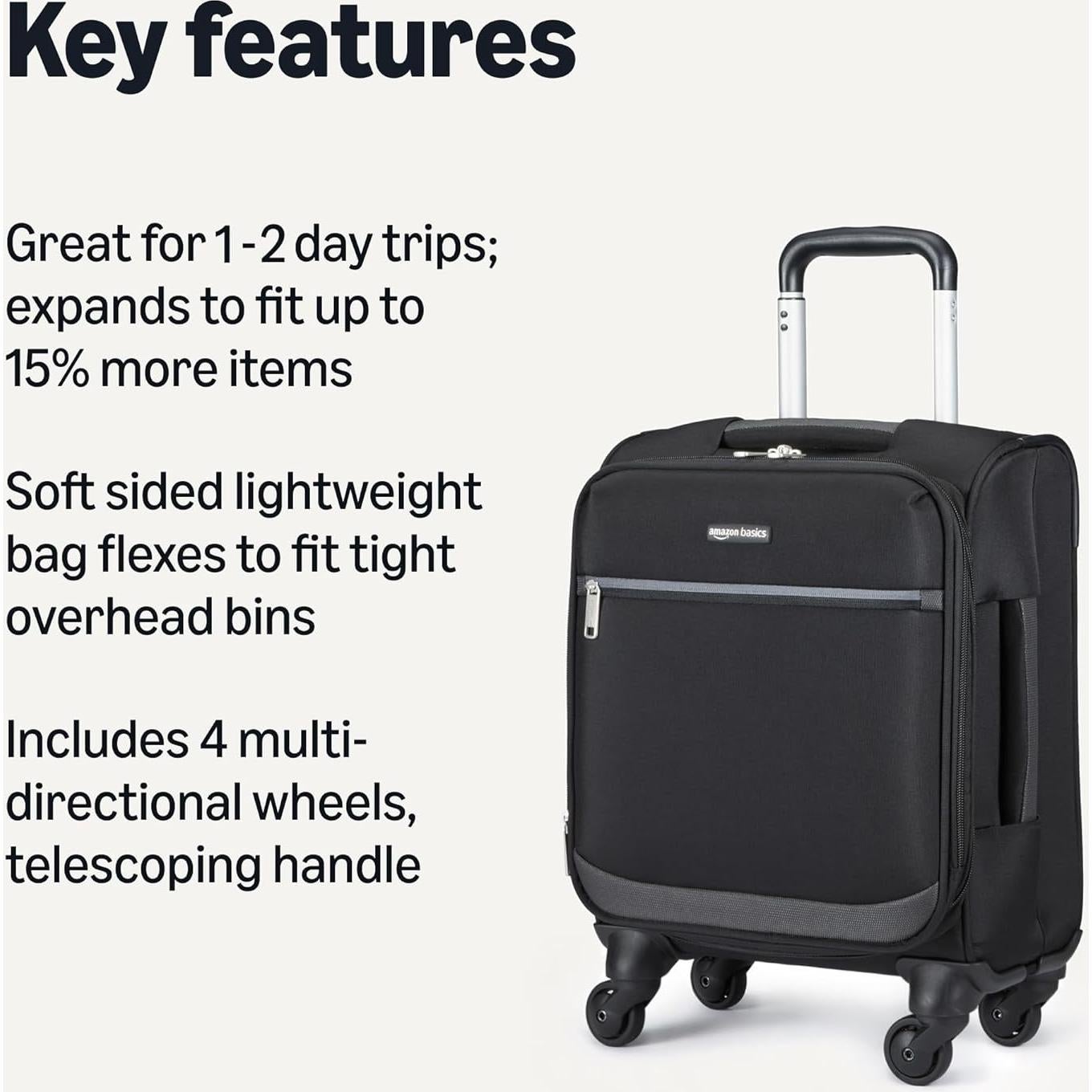 Maleta de Mano Amazon Basics 15" Expandible 21L Negra