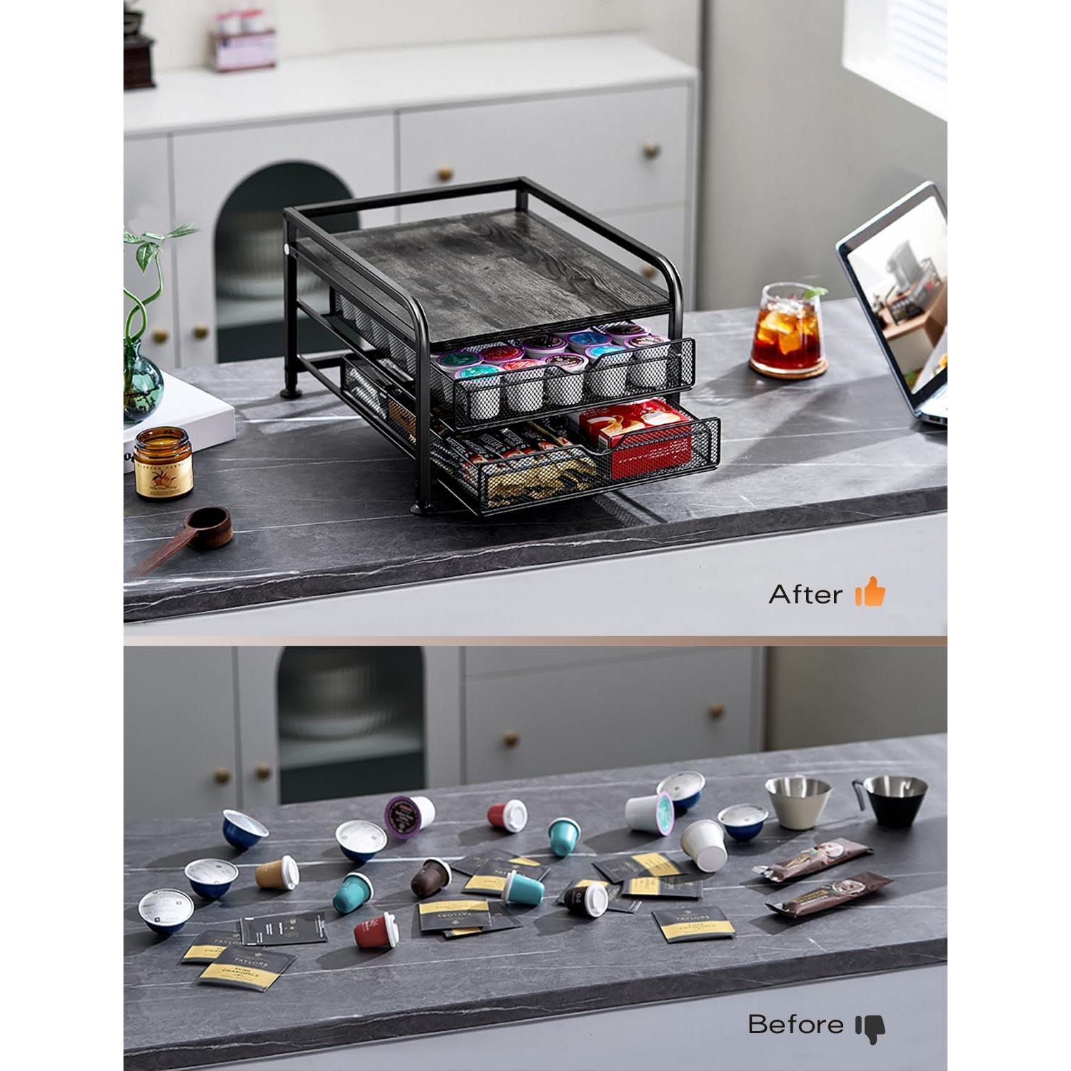 Organizador de café SereneHome para K-Cup y Nespresso - 2 niveles