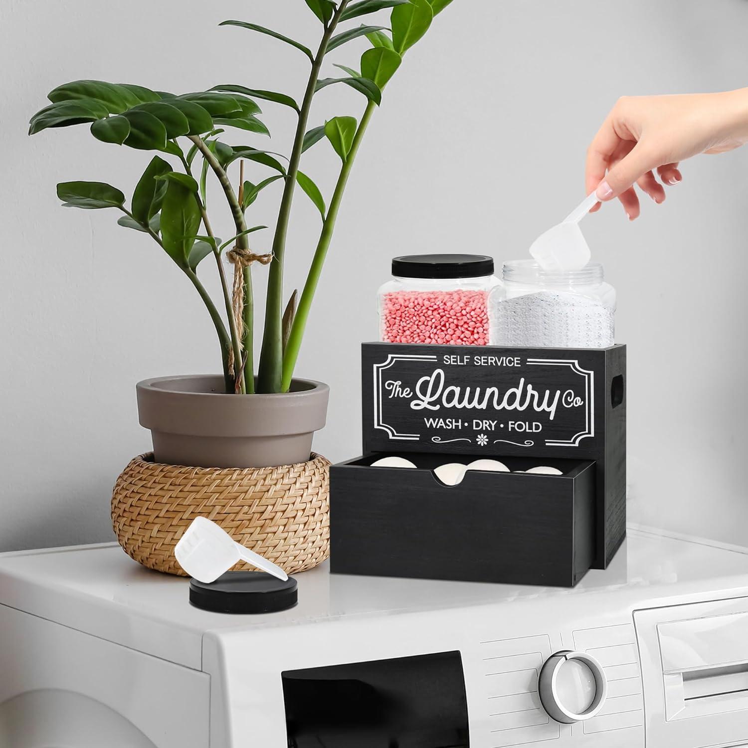 Contenedor de Lavandería Y&ME con Tarros y Soporte Negro