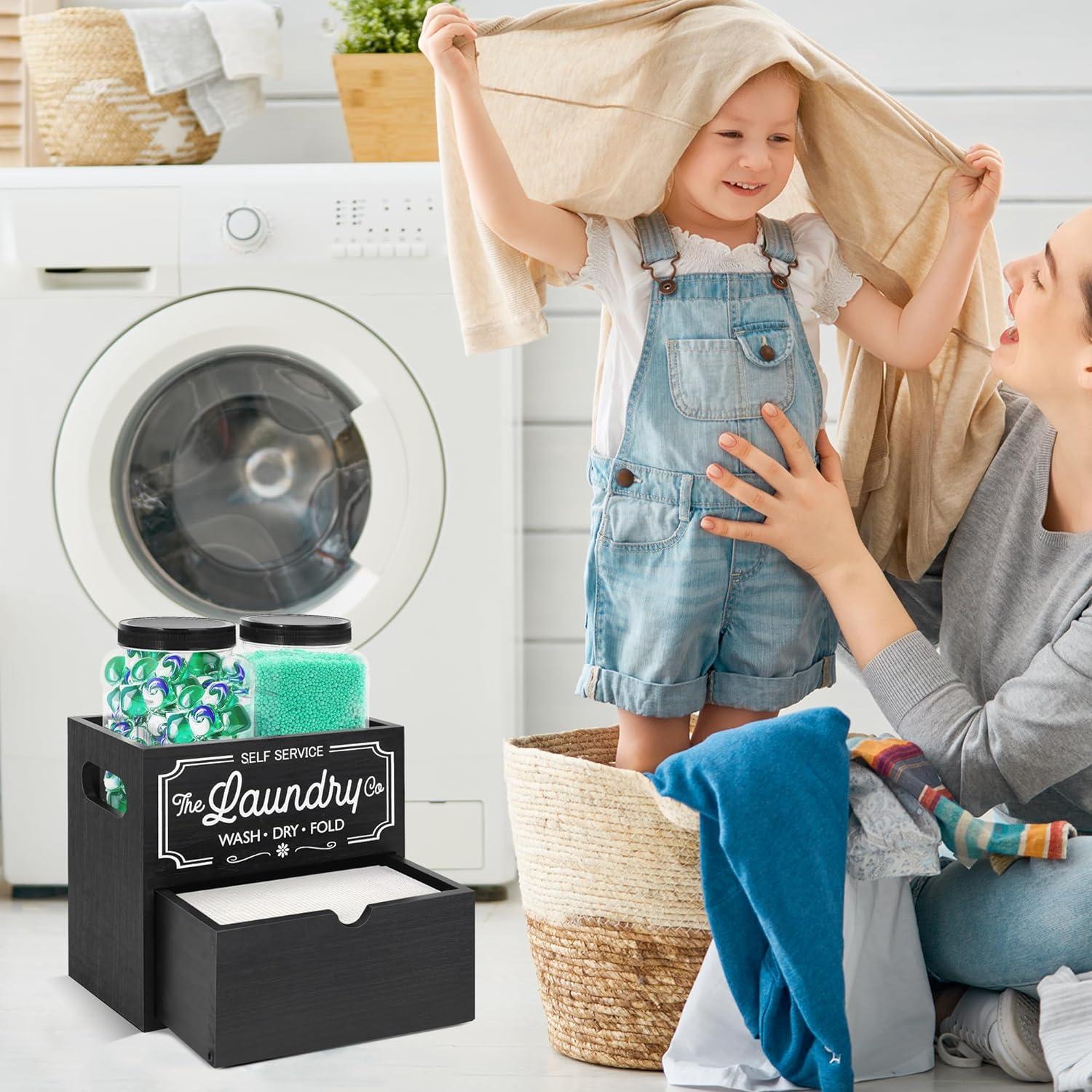 Contenedor de Lavandería Y&ME con Tarros y Soporte Negro