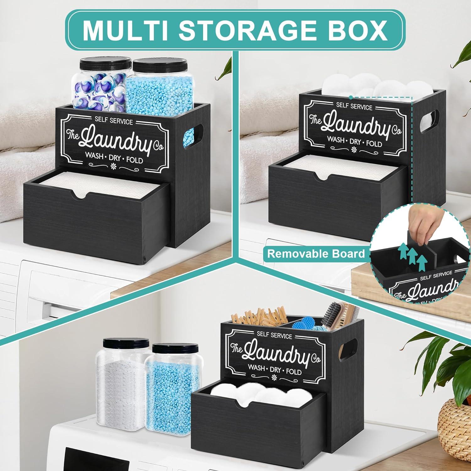 Contenedor de Lavandería Y&ME con Tarros y Soporte Negro