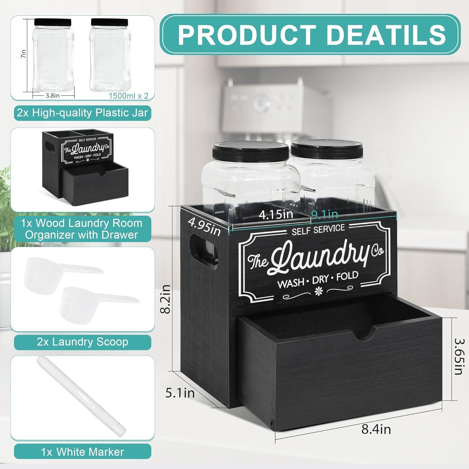 Contenedor de Lavandería Y&ME con Tarros y Soporte Negro