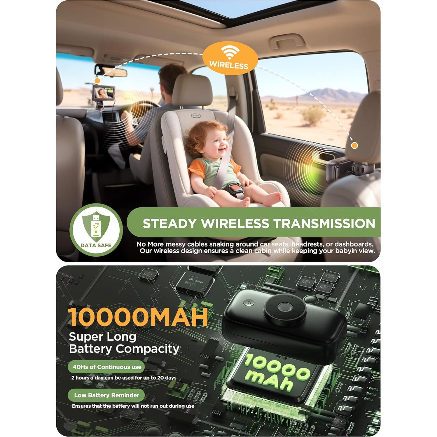 Cámara de Coche Inalámbrica NUOTUN 4.3" HD 1080p con Batería 40h