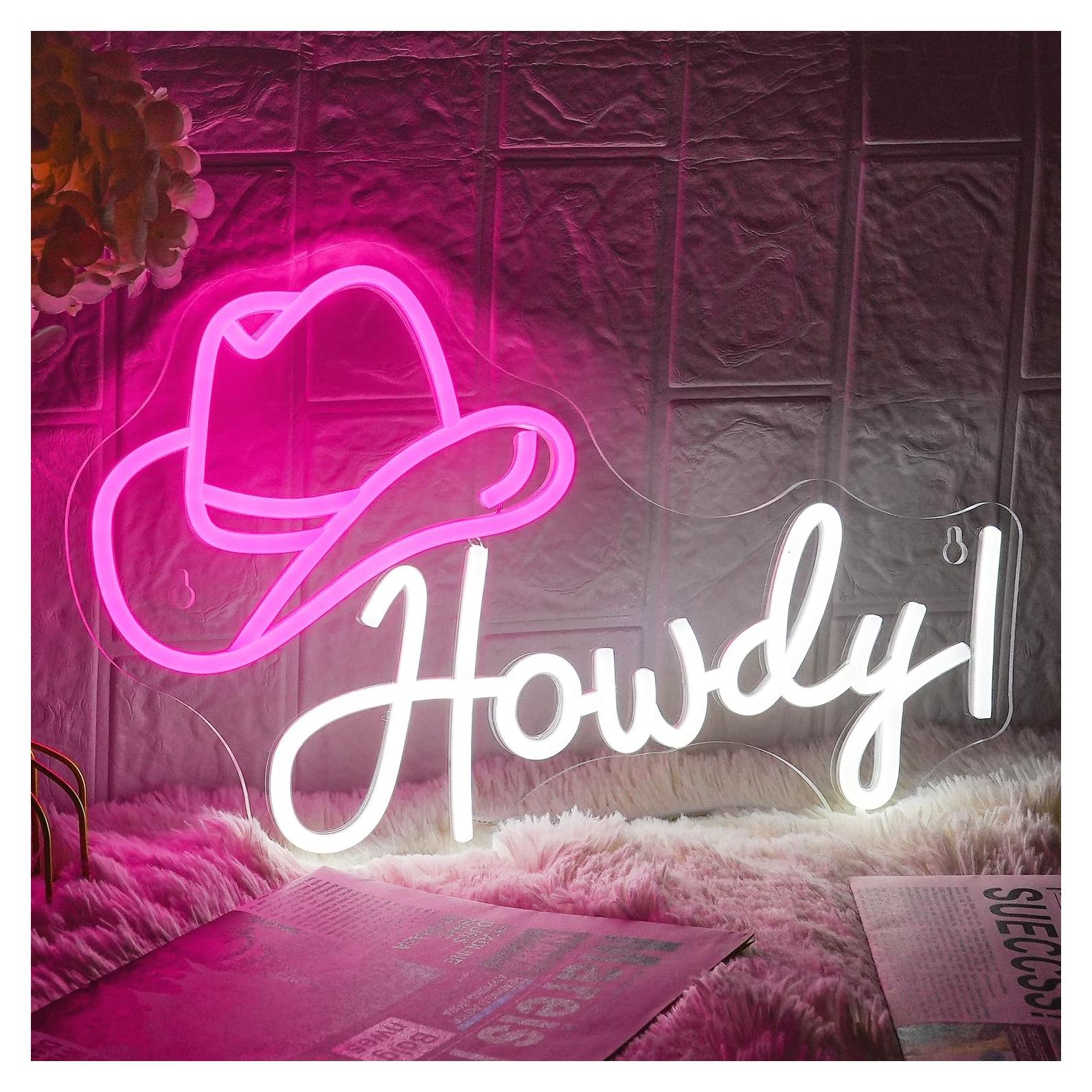 Letrero de neón de sombrero de vaquero Hola LMSIGNLY 42x29cm