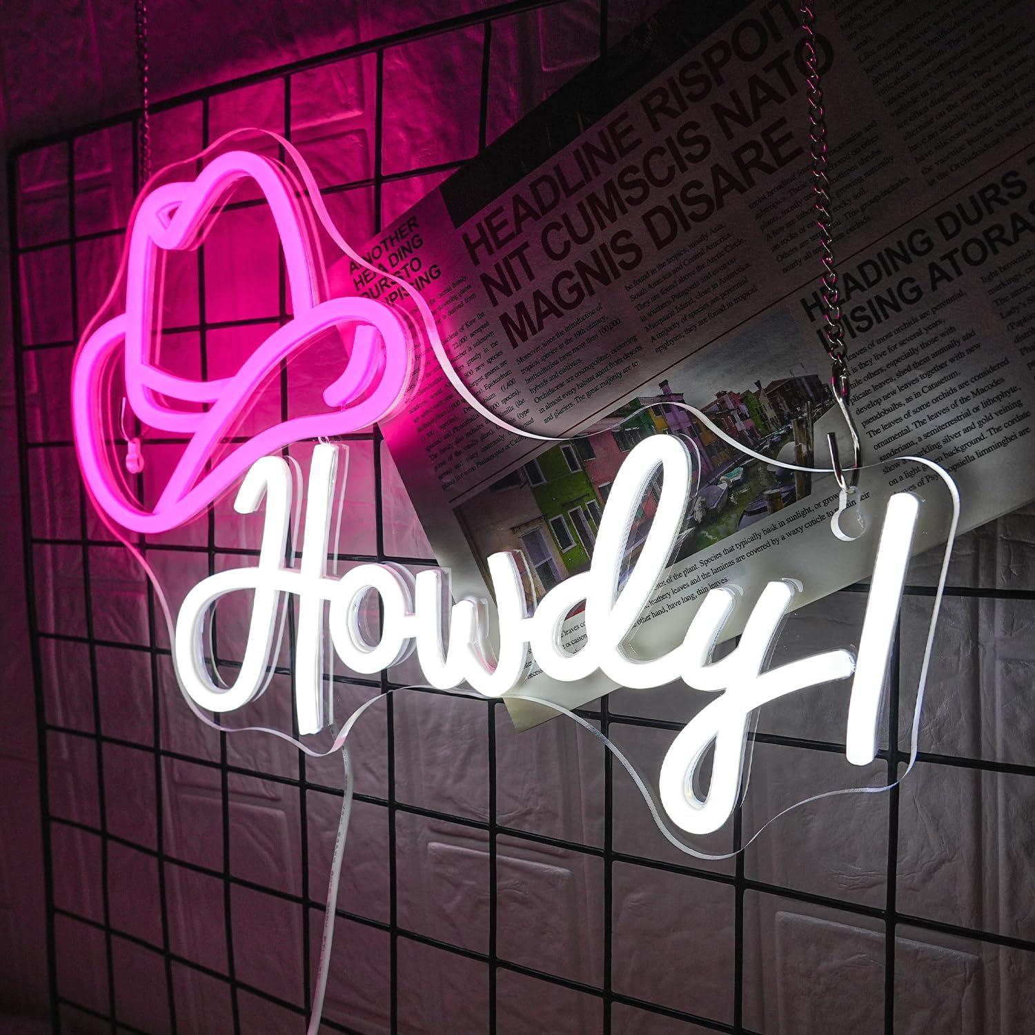 Letrero de neón de sombrero de vaquero Hola LMSIGNLY 42x29cm