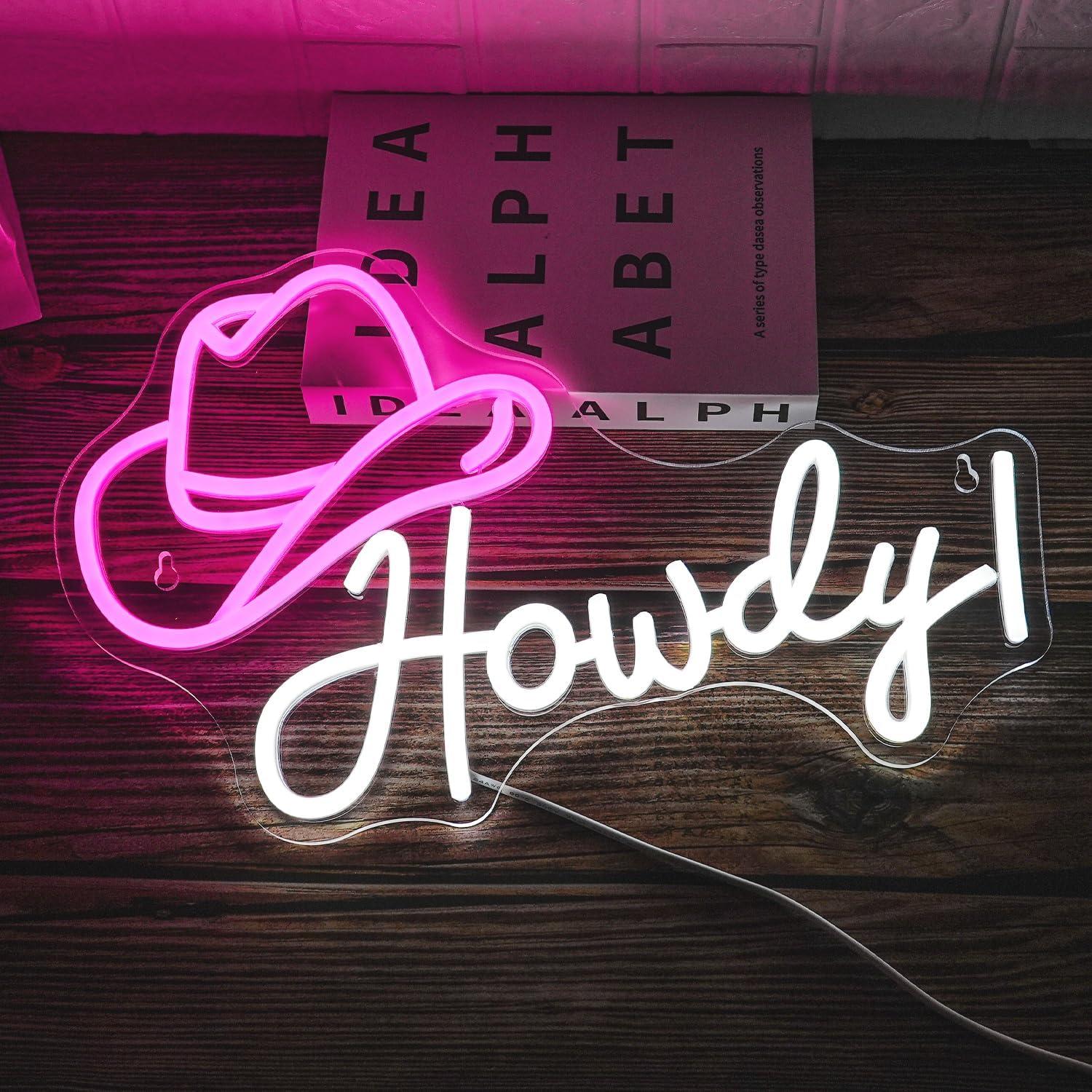 Letrero de neón de sombrero de vaquero Hola LMSIGNLY 42x29cm