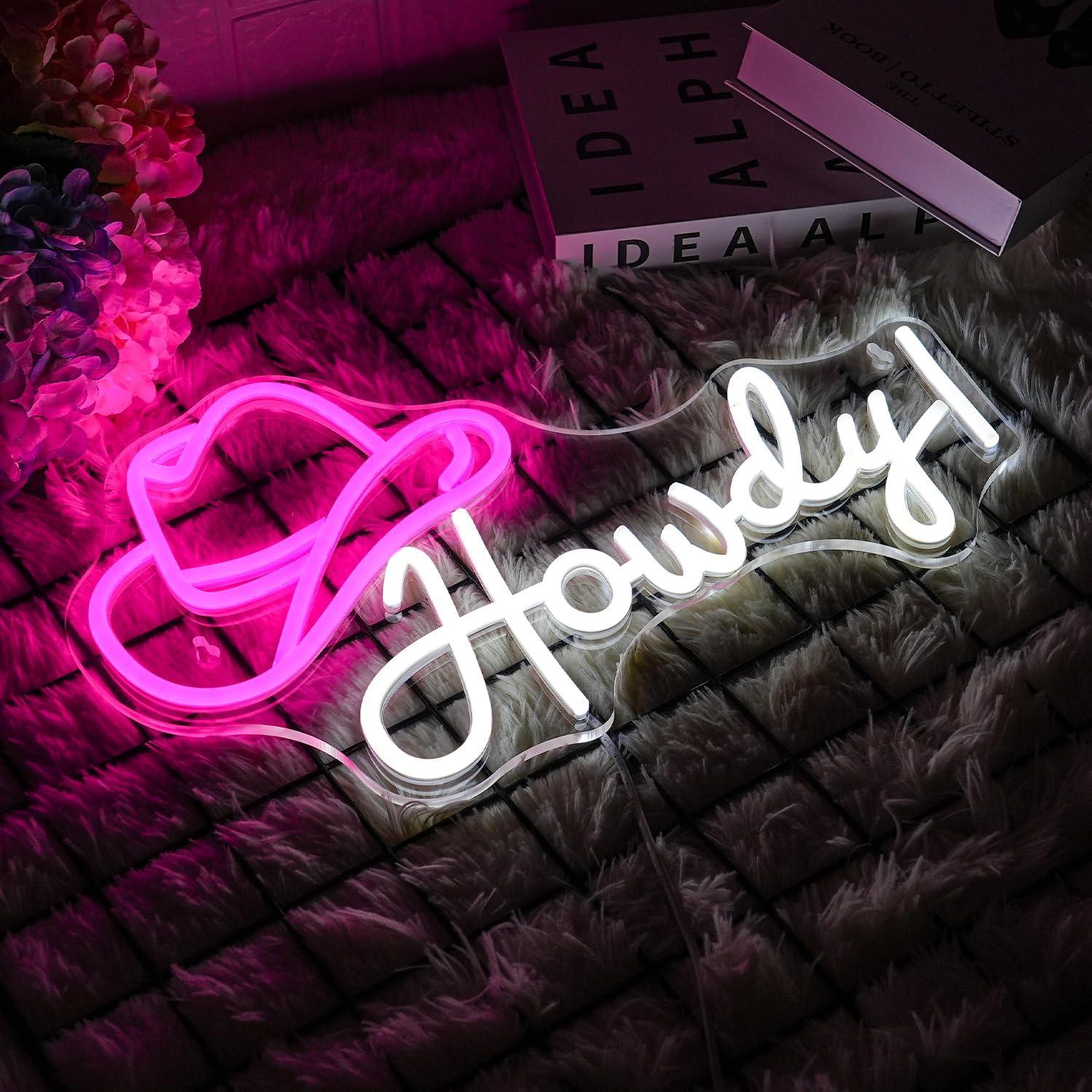 Letrero de neón de sombrero de vaquero Hola LMSIGNLY 42x29cm