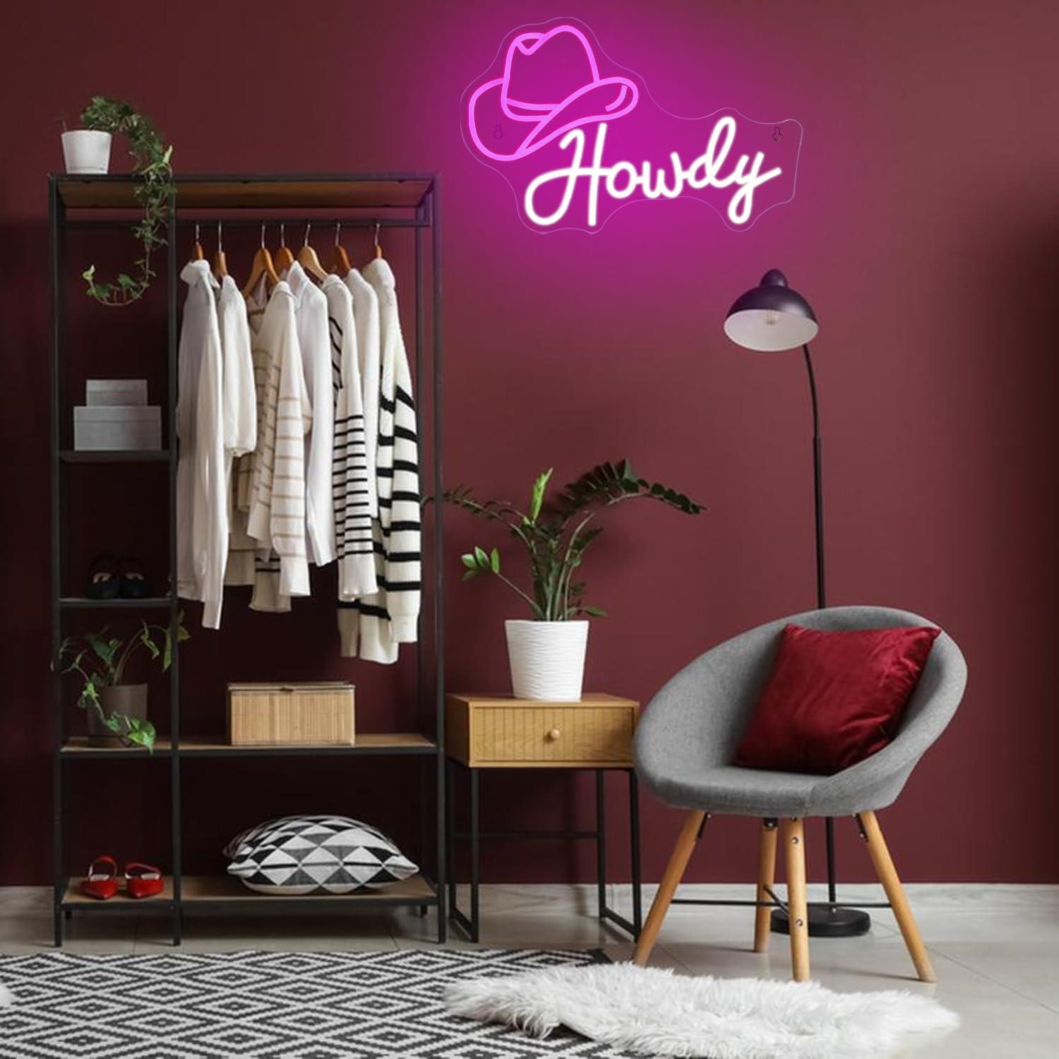 Letrero de neón de sombrero de vaquero Hola LMSIGNLY 42x29cm