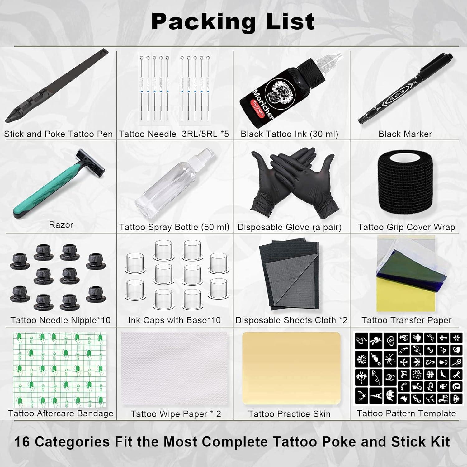 Kit de Tatuaje Moricher Hand Poke 47 Piezas para Principiantes