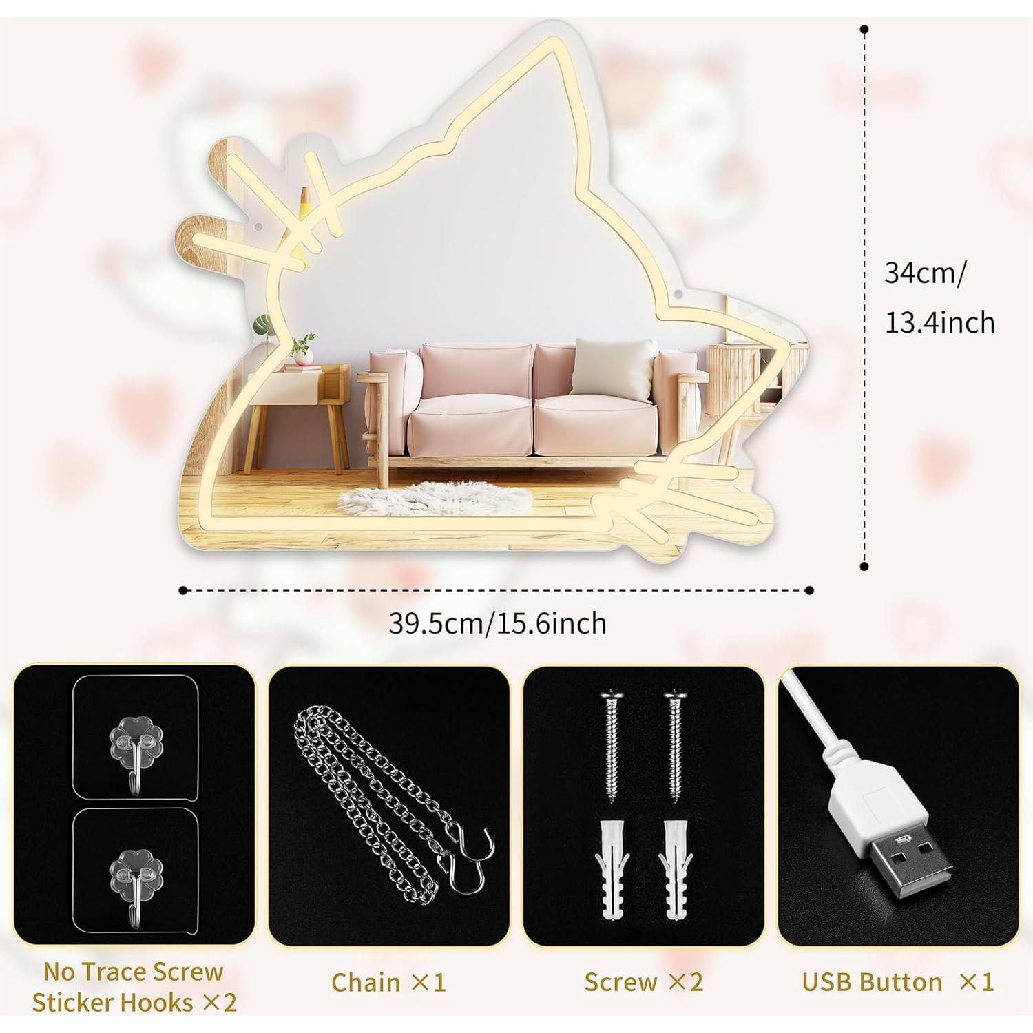 Espejo de Gato MissAudrey con Luz LED Regulable 39.6x34 cm