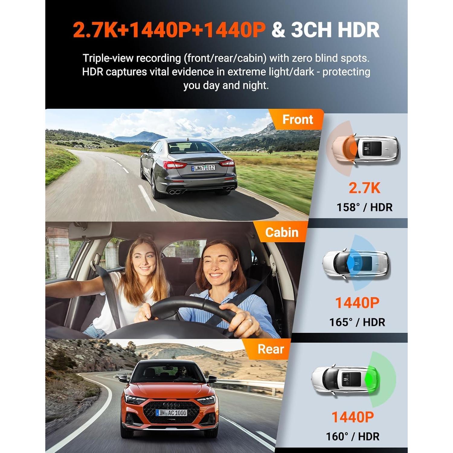 Cámara de Salpicadero Vantrue N4S 3 Canales 2.7K+1440P