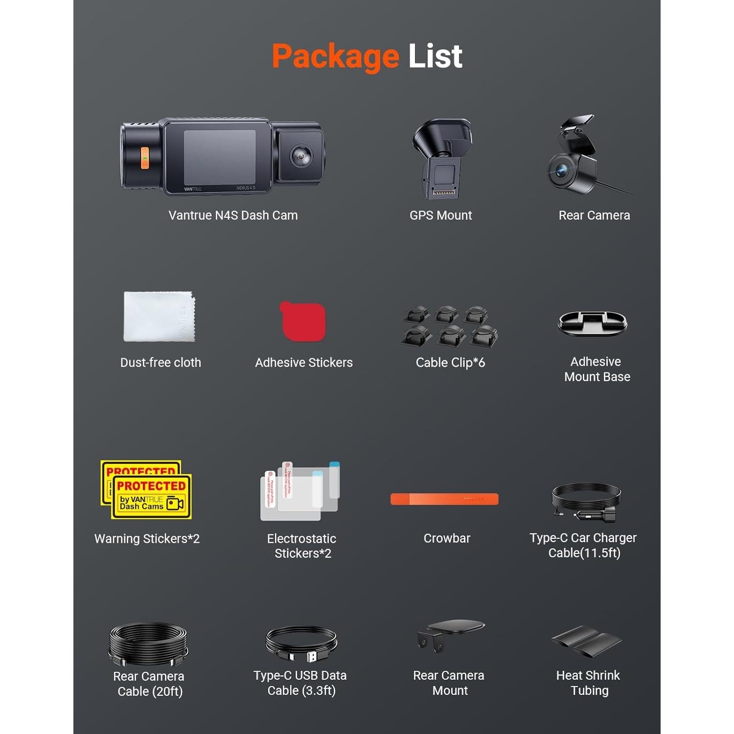 Cámara de Salpicadero Vantrue N4S 3 Canales 2.7K+1440P