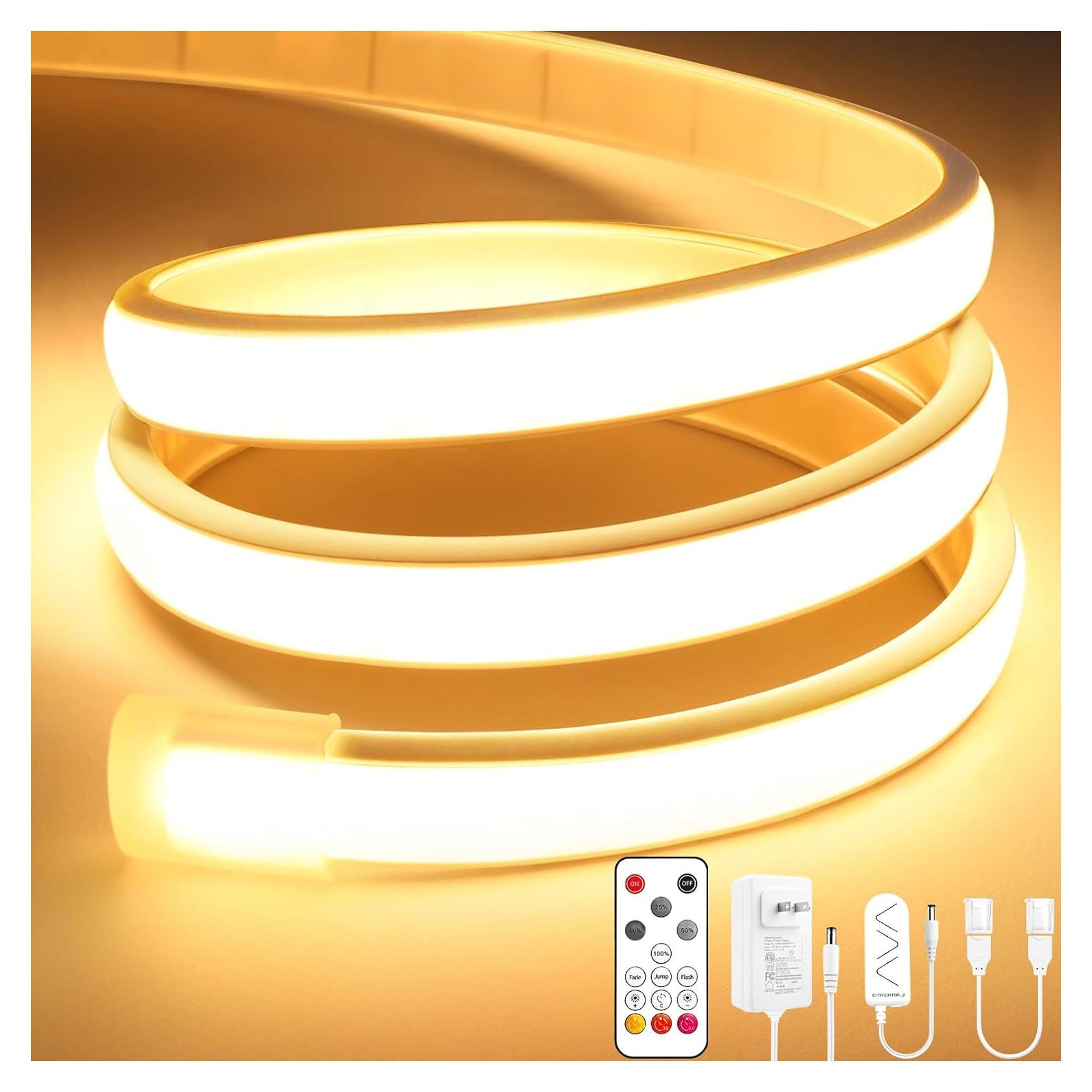 Tira de Luz LED COB 5M Lamomo Blanca Cálida Regulable con Control Remoto