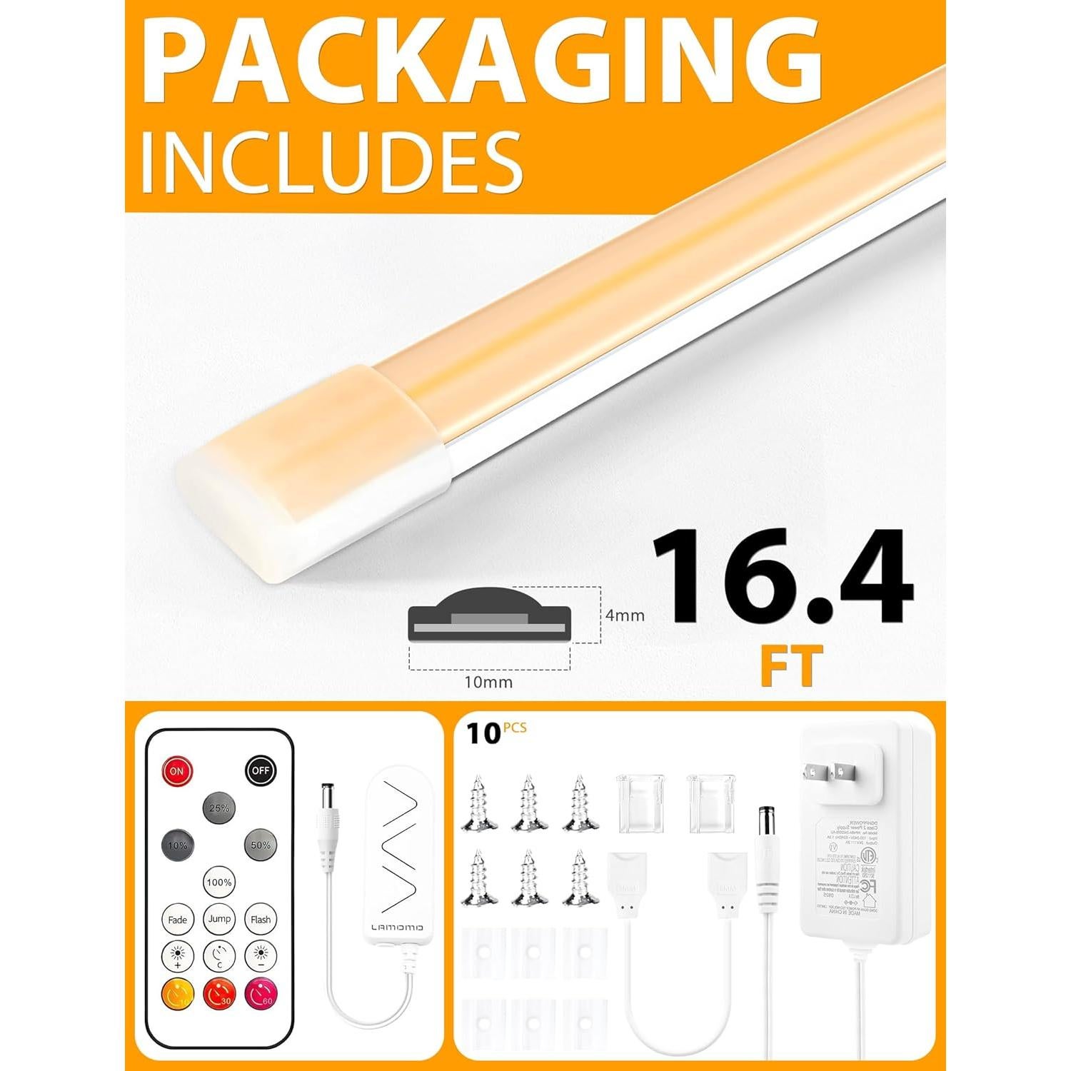 Tira de Luz LED COB 5M Lamomo Blanca Cálida Regulable con Control Remoto