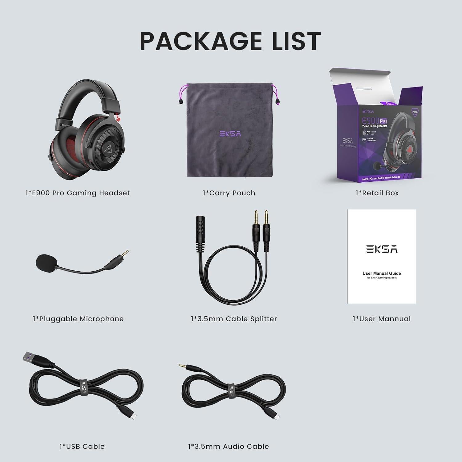 Auriculares Inalámbricos EKSA E900X 7.1 con Micrófono ENC