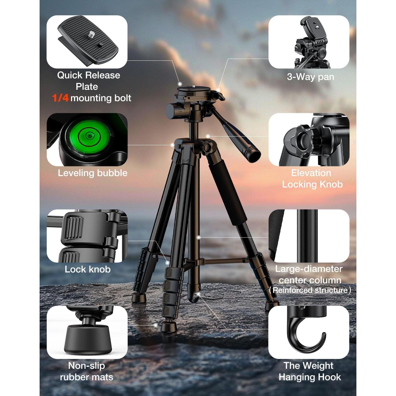 Trípode de Cámara JOBFRI SAB265A 185 cm Aluminio Soporte Teléfono