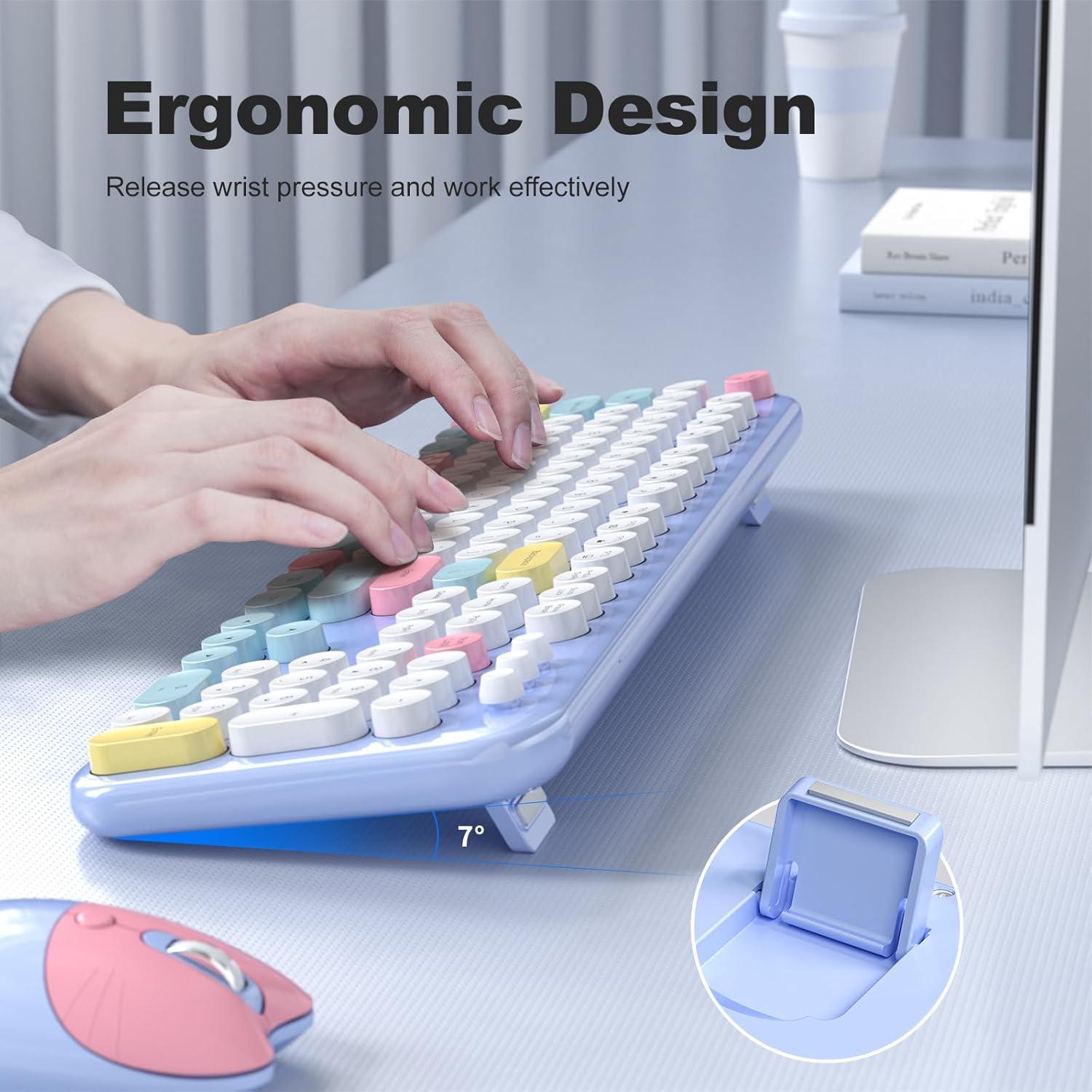 Combo Teclado y Ratón Inalámbrico Meidosa Retro Azul