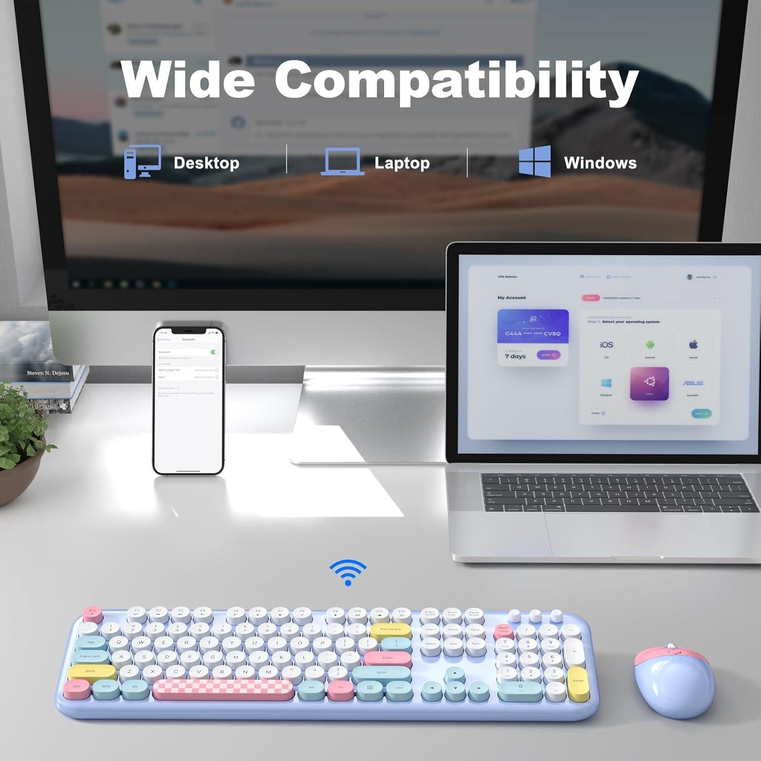 Combo Teclado y Ratón Inalámbrico Meidosa Retro Azul