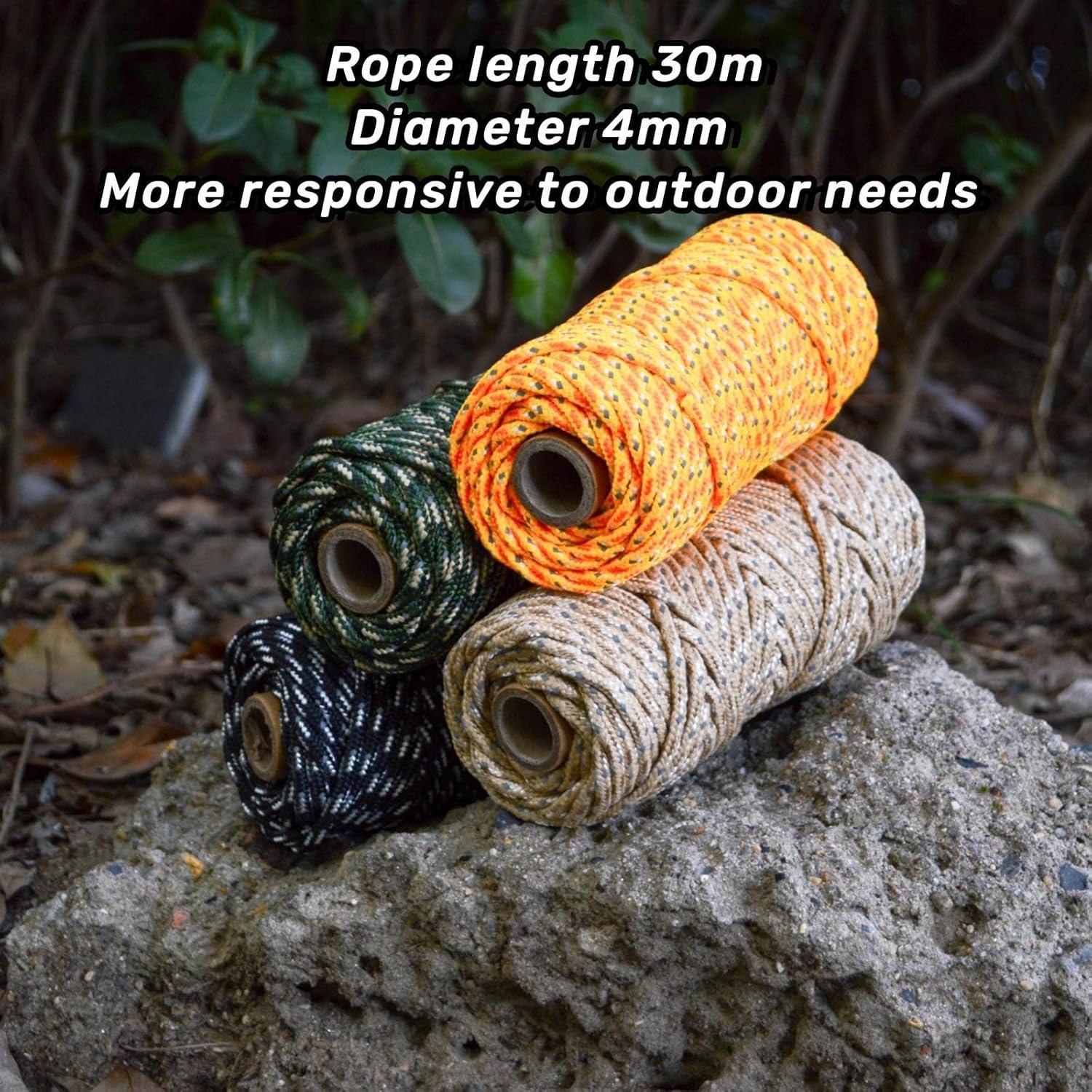 Cuerda de Tienda 30.48m WWANG 4mm Verde Militar con 8 Tensores