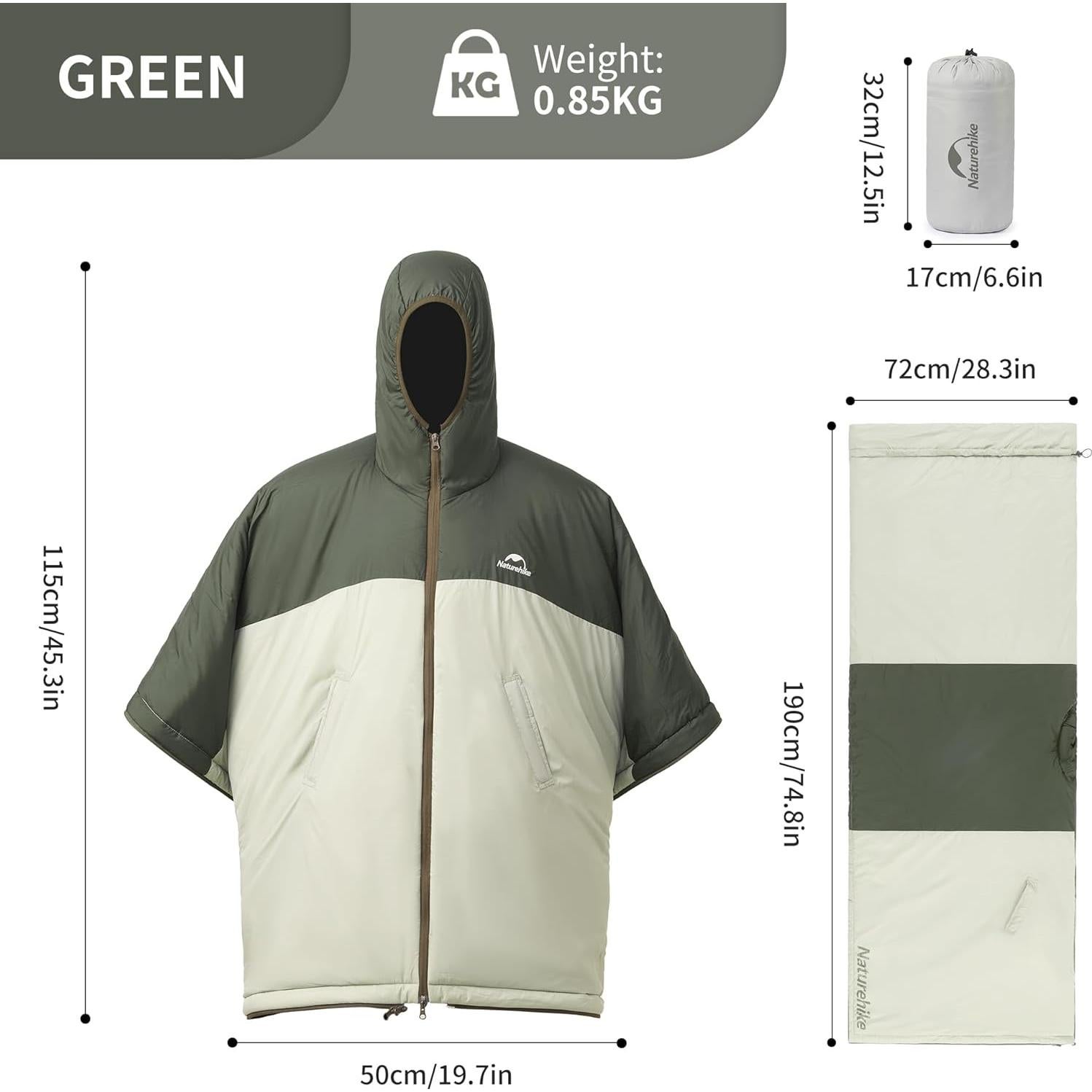 Poncho con Capucha Naturehike para Dormir y Camping 190x72cm