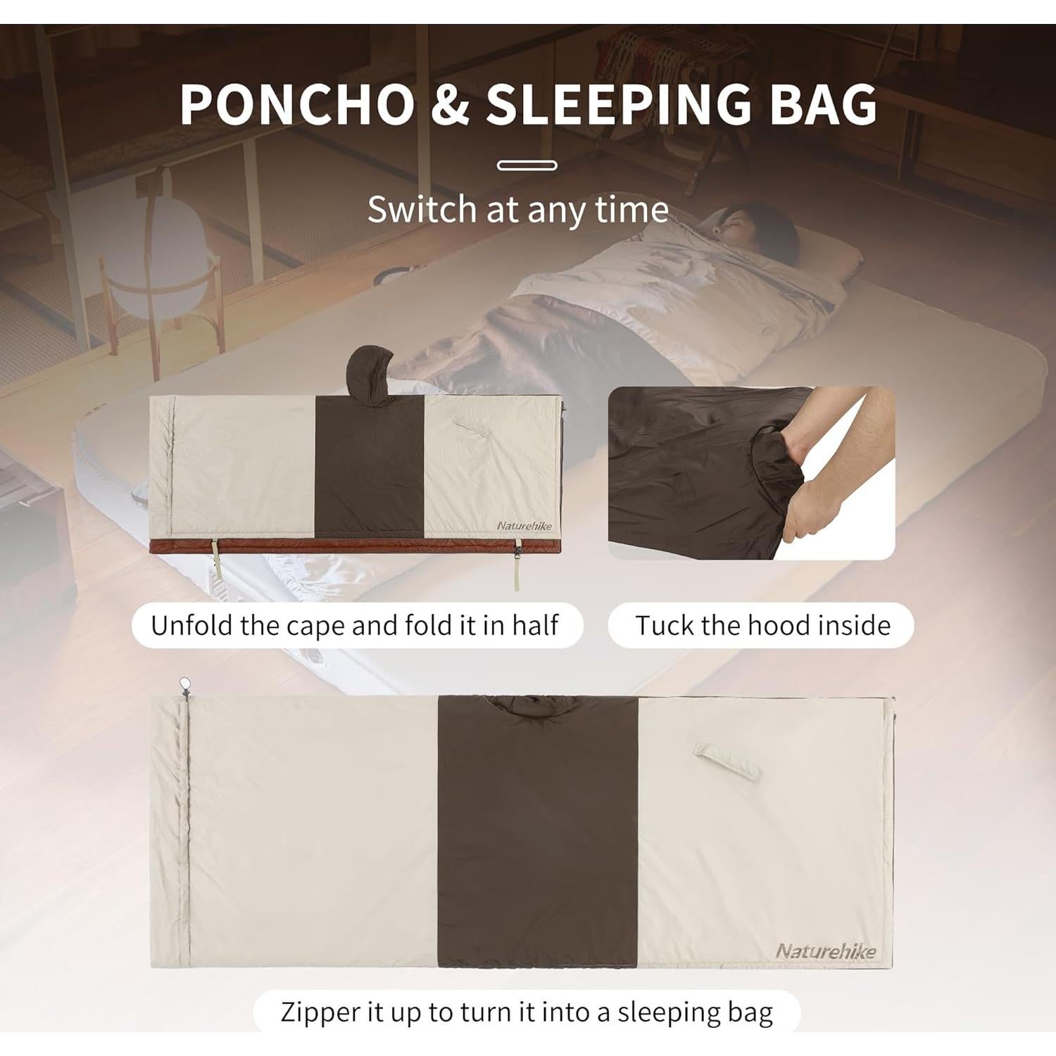 Poncho con Capucha Naturehike para Dormir y Camping 190x72cm