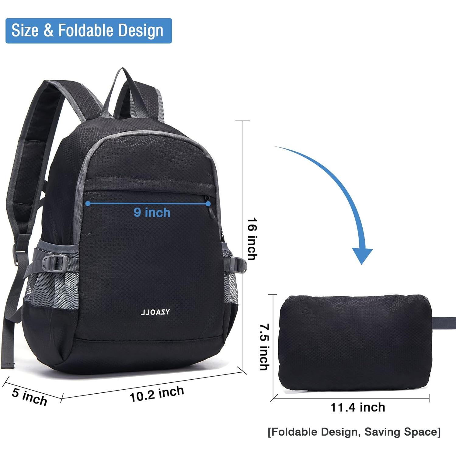 Mochila Plegable YZAOLL 20L Ligera Impermeable Negra