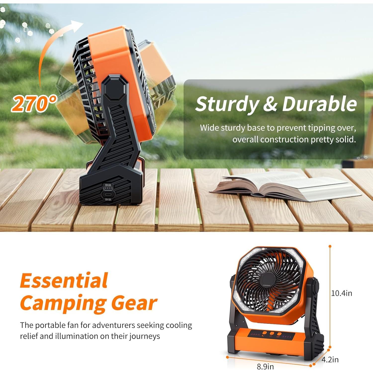 Ventilador de Camping Doublepow D10 con Luz LED 20000mAh