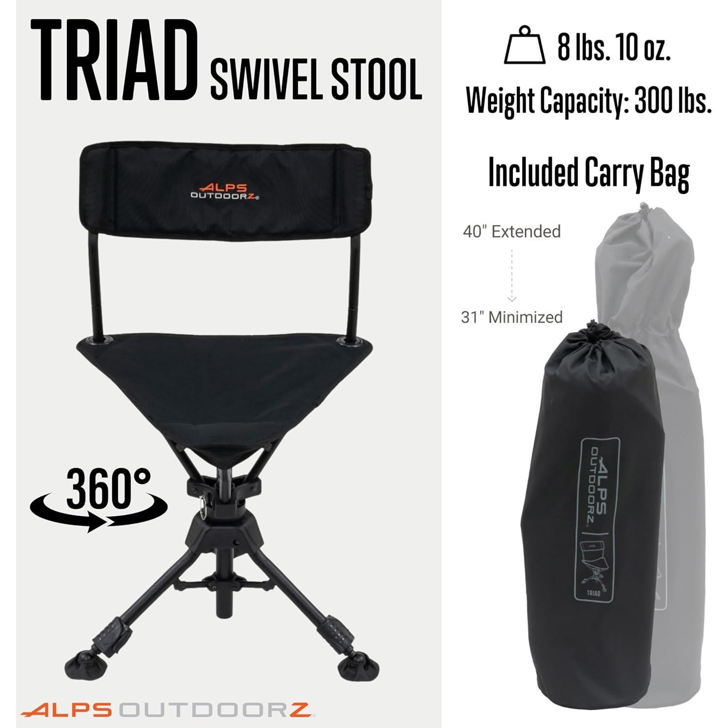 Taburete Giratorio ALPS OutdoorZ Triad - 136 kg - Negro