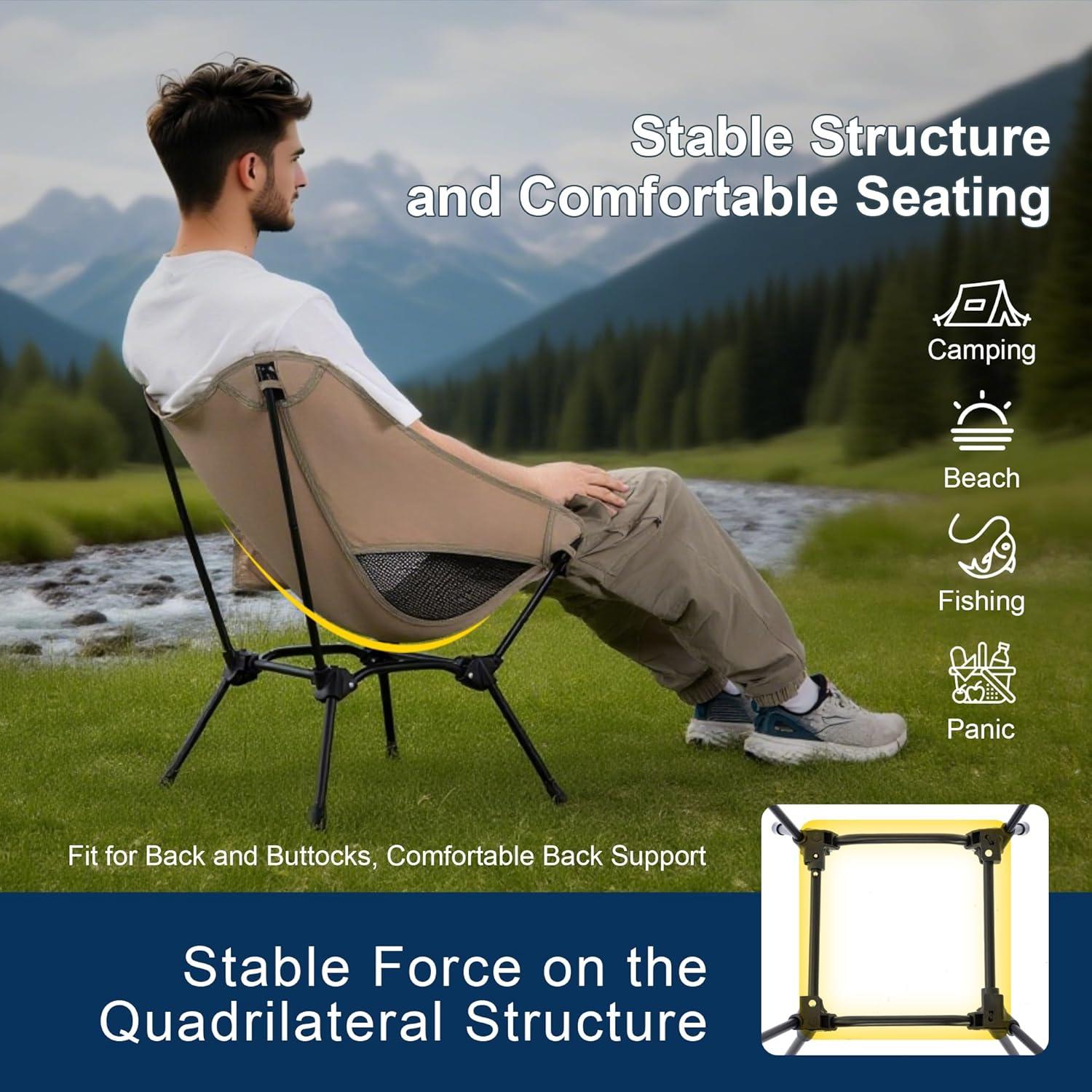 Silla de Camping Plegable TlaroRiz 600D Oxford Beige 1.55kg