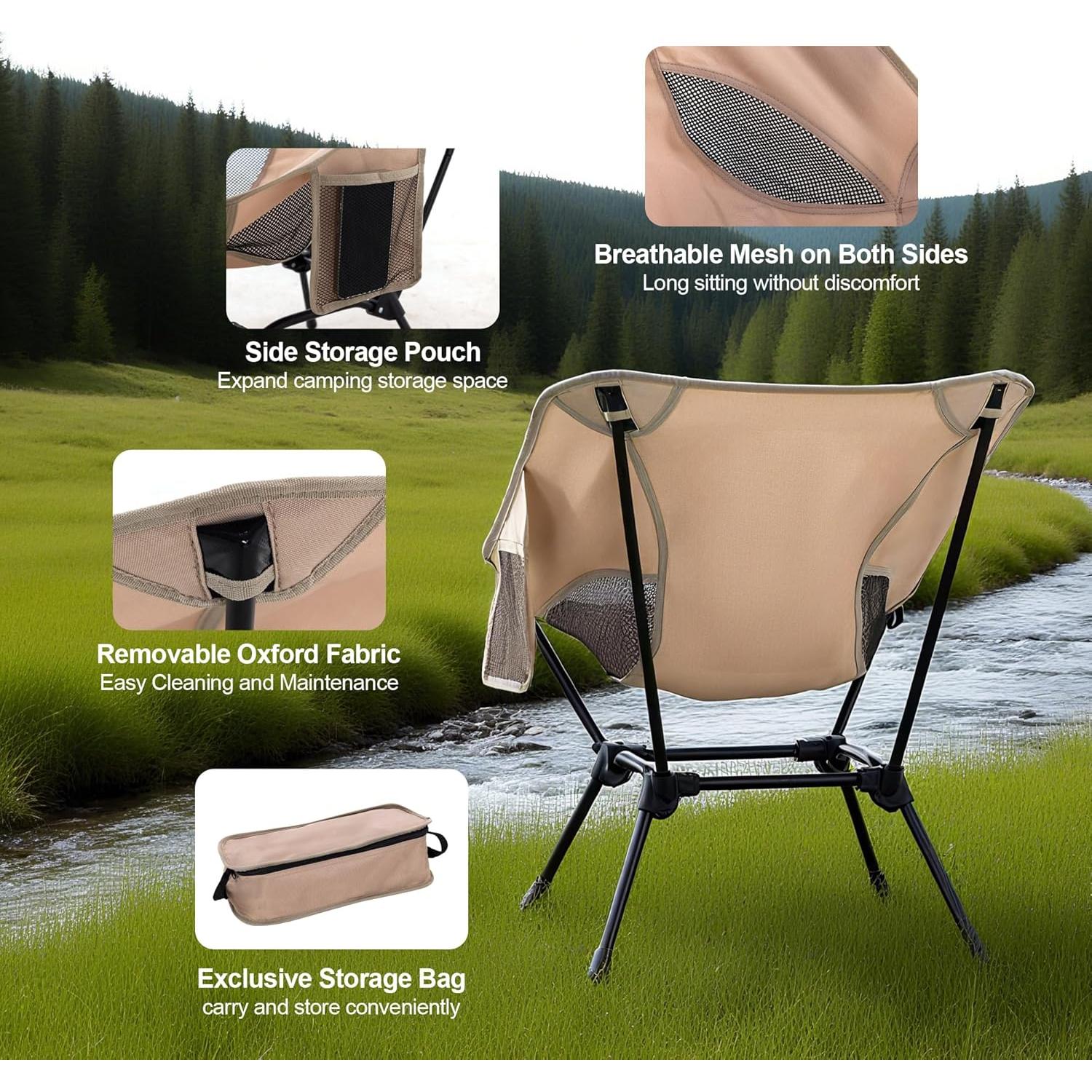 Silla de Camping Plegable TlaroRiz 600D Oxford Beige 1.55kg