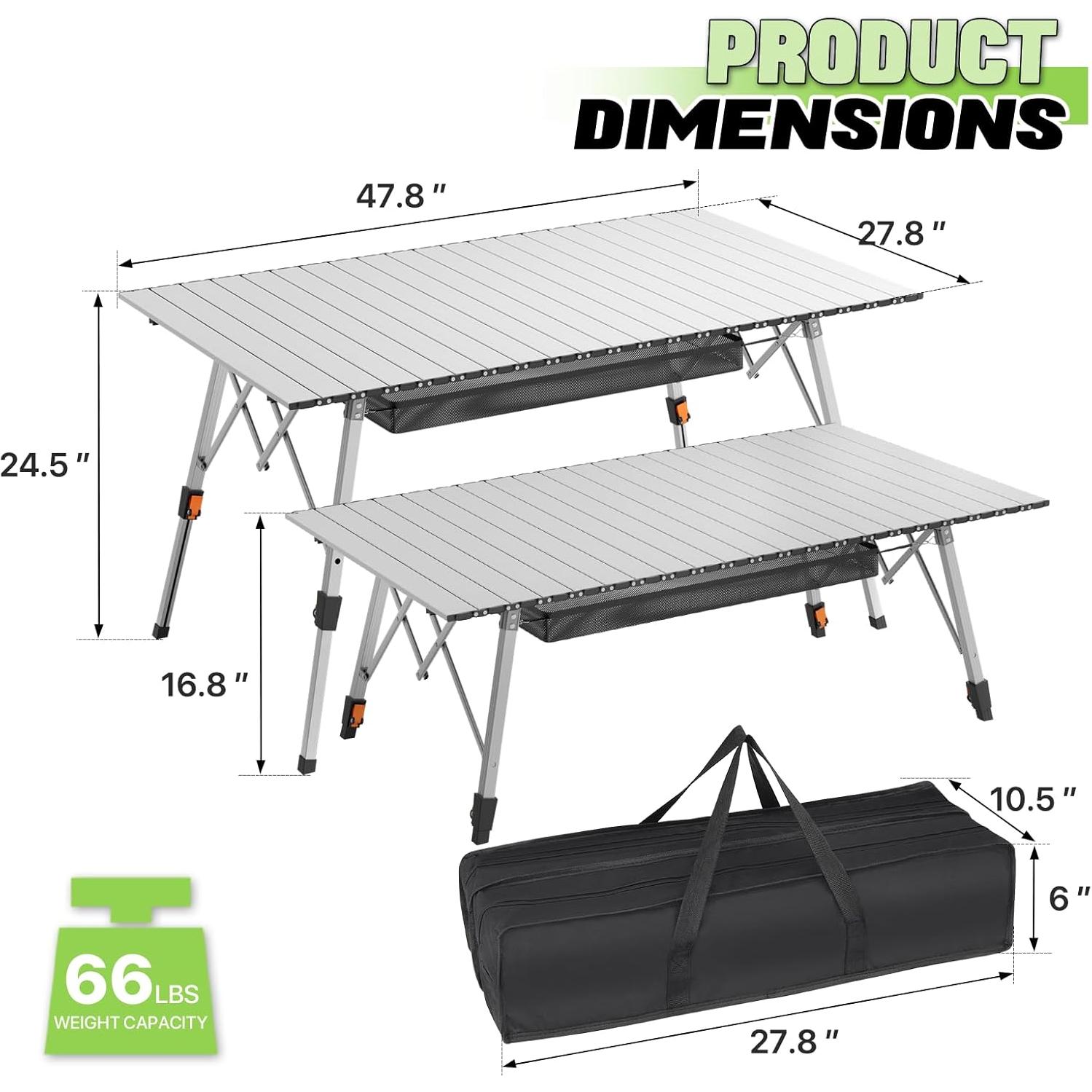 Mesa de Camping Plegable Magshion Aluminio Ajustable 43-63 cm