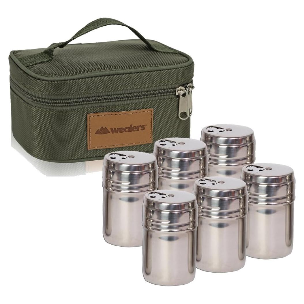 Tarros de Especias Wealers Acero Inoxidable 6 Piezas Bolsa Viaje