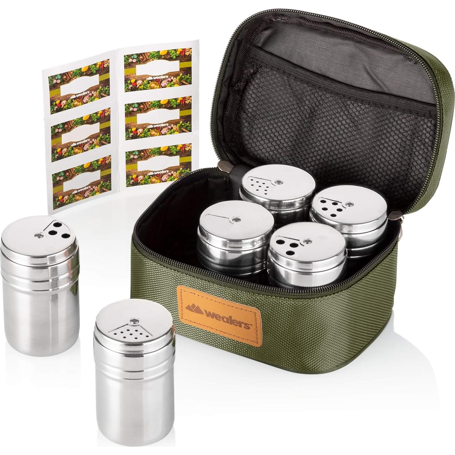 Tarros de Especias Wealers Acero Inoxidable 6 Piezas Bolsa Viaje