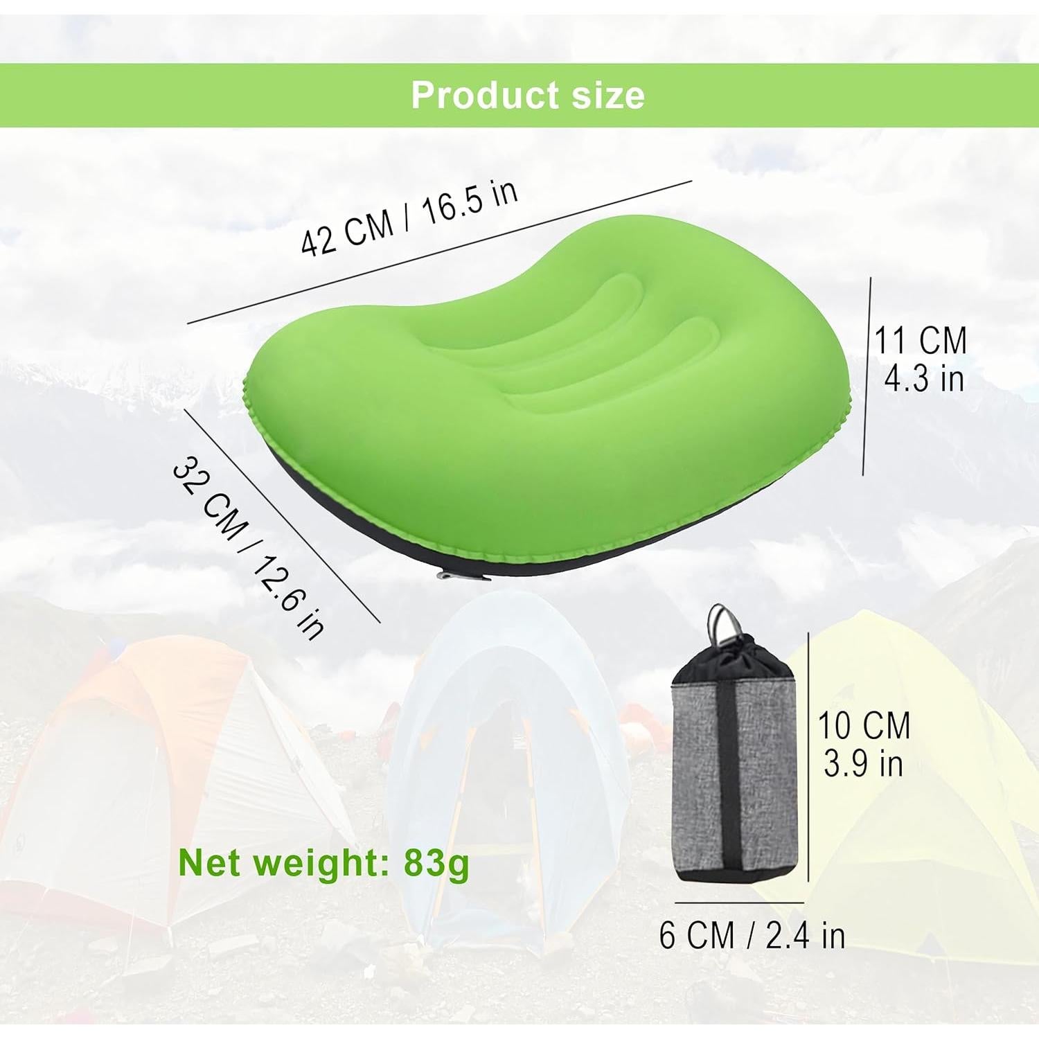 Almohada Inflable Portátil Mayeujds Verde 42x32cm Camping