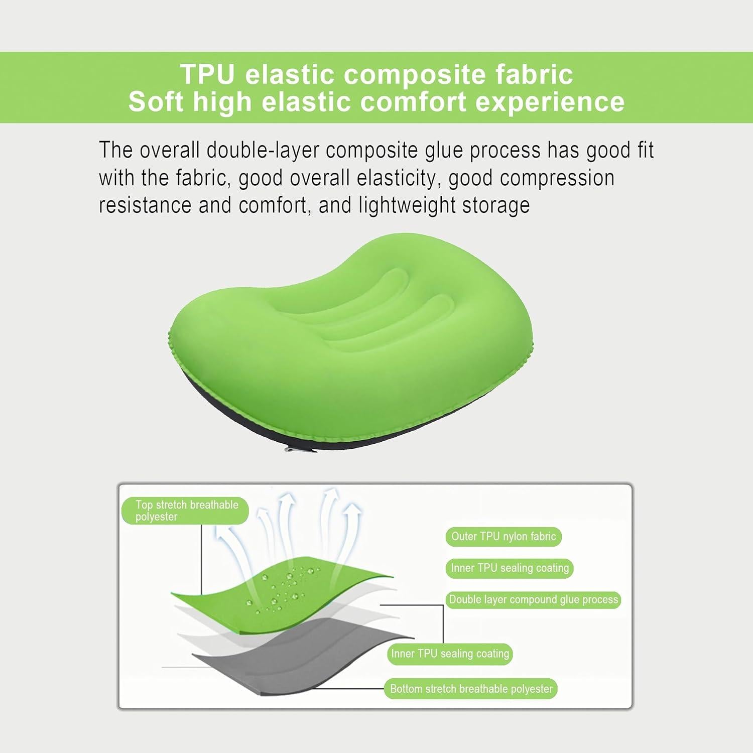 Almohada Inflable Portátil Mayeujds Verde 42x32cm Camping