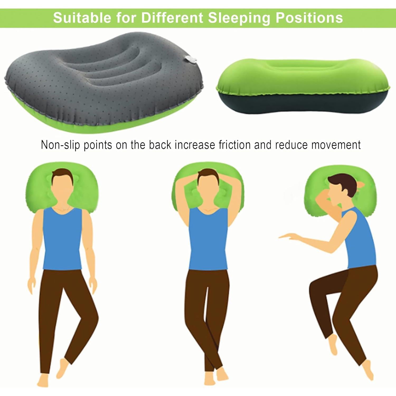 Almohada Inflable Portátil Mayeujds Verde 42x32cm Camping