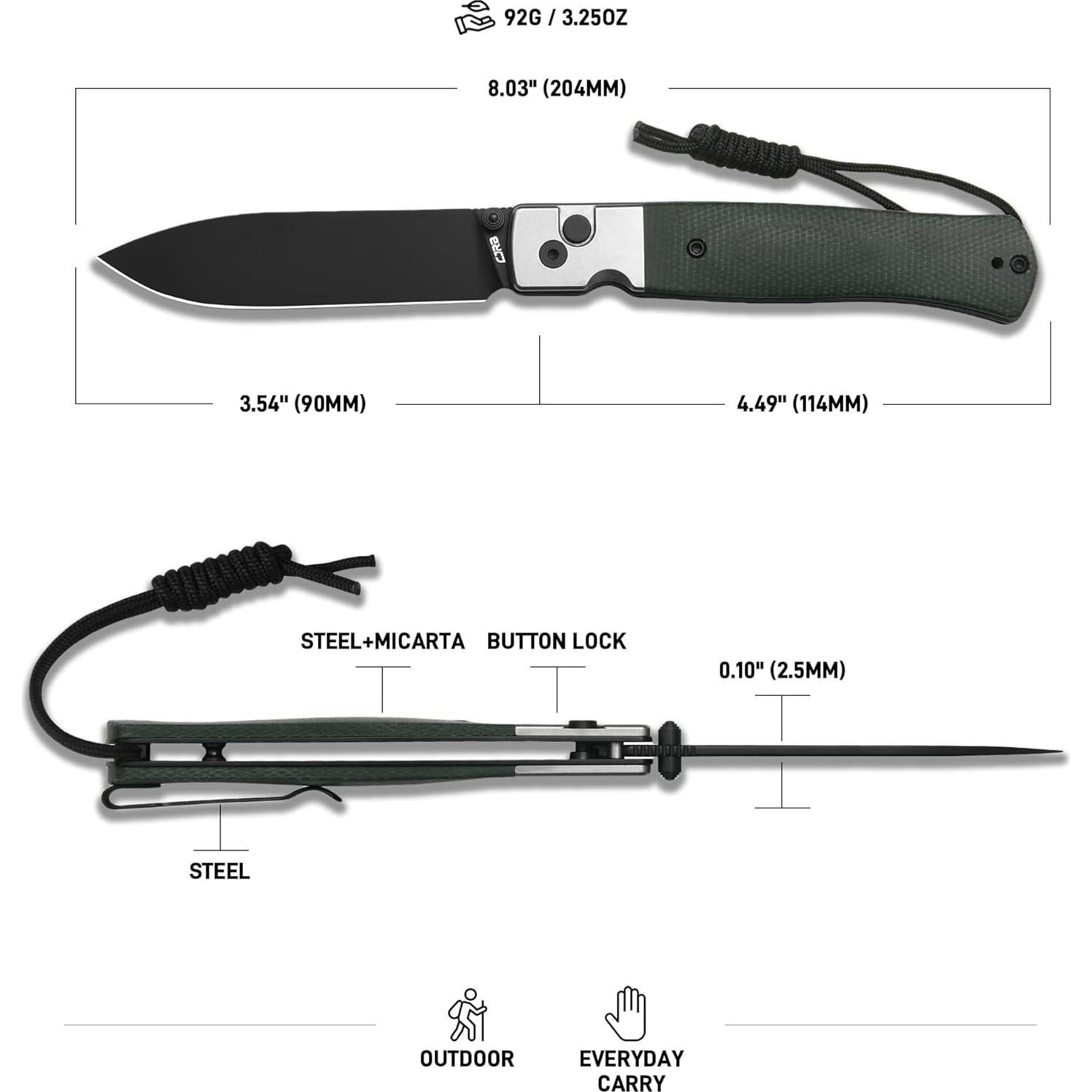 Cuchillo de Bolsillo CJRB Glacier J1961 9cm Acero AR-RPM9 Verde
