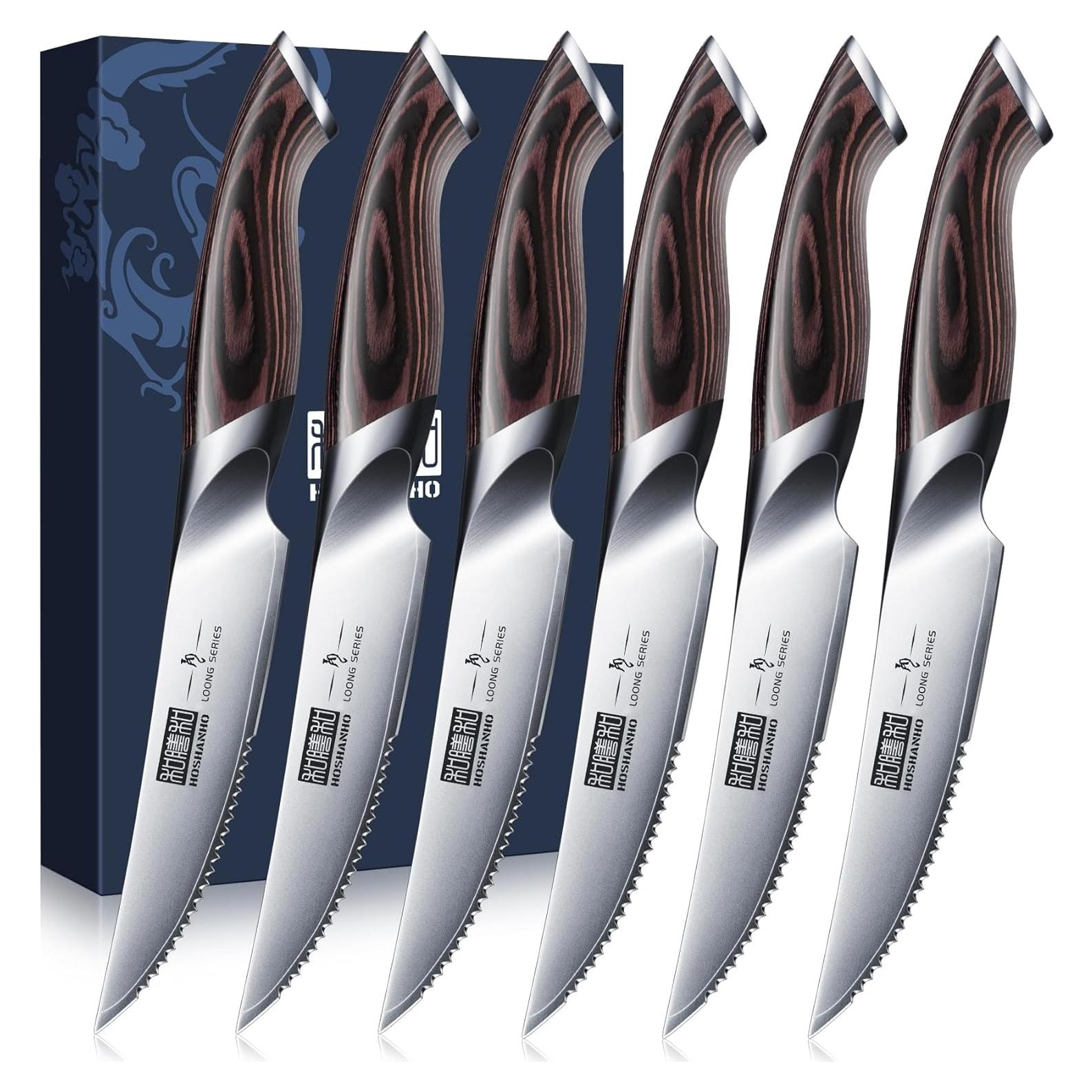 Juego de cuchillos para carne HOSHANHO 6 piezas acero al carbono