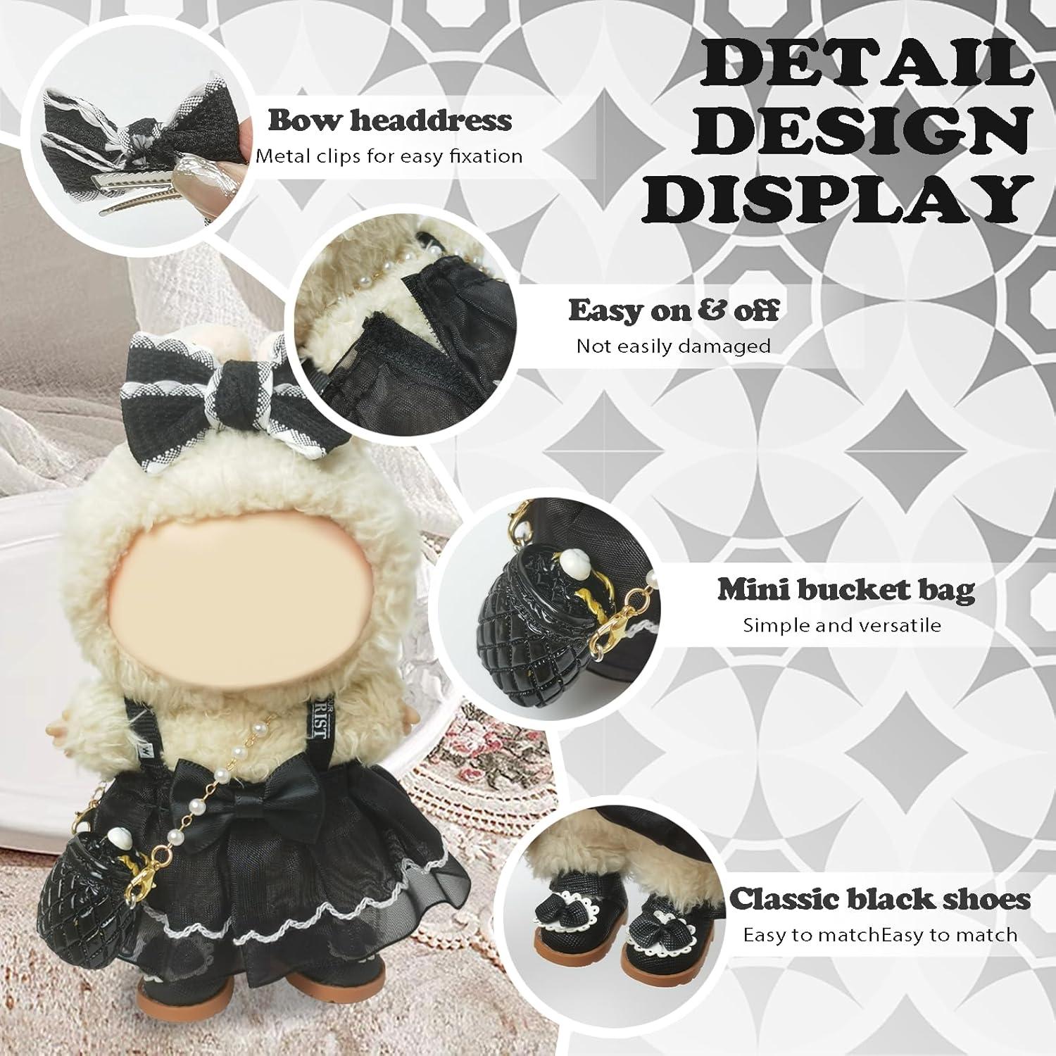 Conjunto de Ropa para Muñeca Labubu 17cm - Black Swan Belle