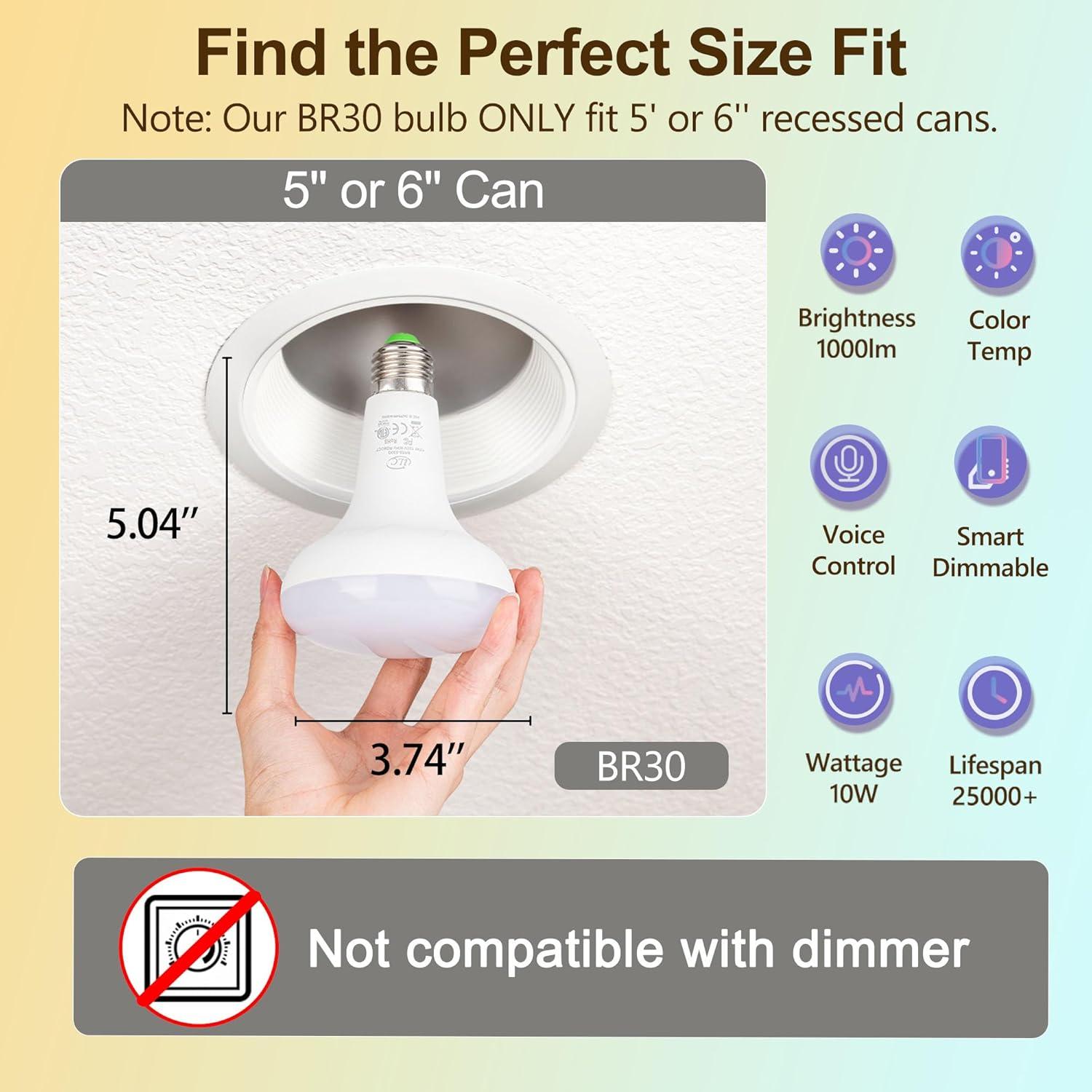 Bombilla LED ILC BR30, 10W, 900 Lúmenes, Compatible con Alexa, Paquete de 6