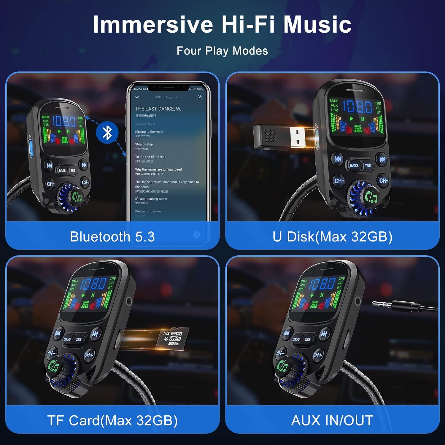 Transmisor FM Bluetooth 5.3 SOARUN PD30W Carga Rápida USB