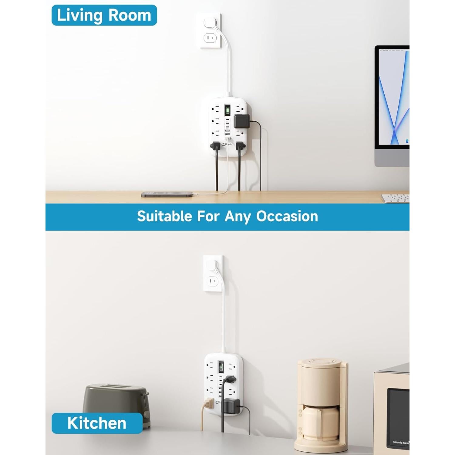 Regleta de Enchufe 2 Clavijas Okleeic 1 Pie 8 Salidas 6 USB