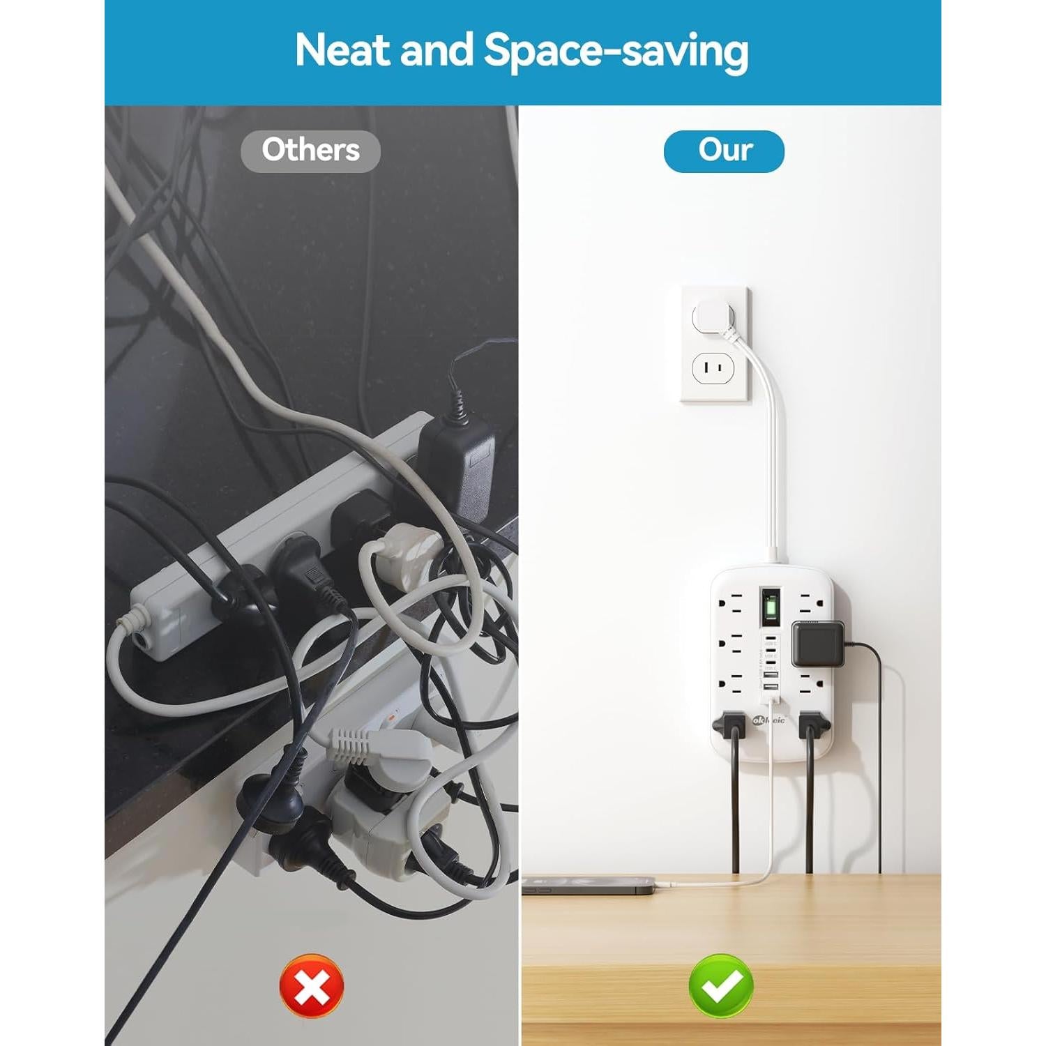 Regleta de Enchufe 2 Clavijas Okleeic 1 Pie 8 Salidas 6 USB