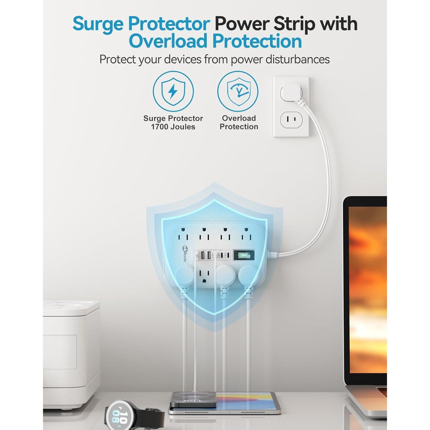 Regleta de Enchufe 2 Clavijas Okleeic 1 Pie 8 Salidas 6 USB