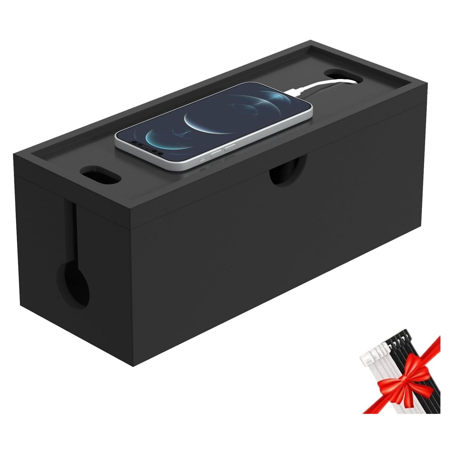 Caja de Gestión de Cables de Bambú HoVoit 35x13.68cm Negra