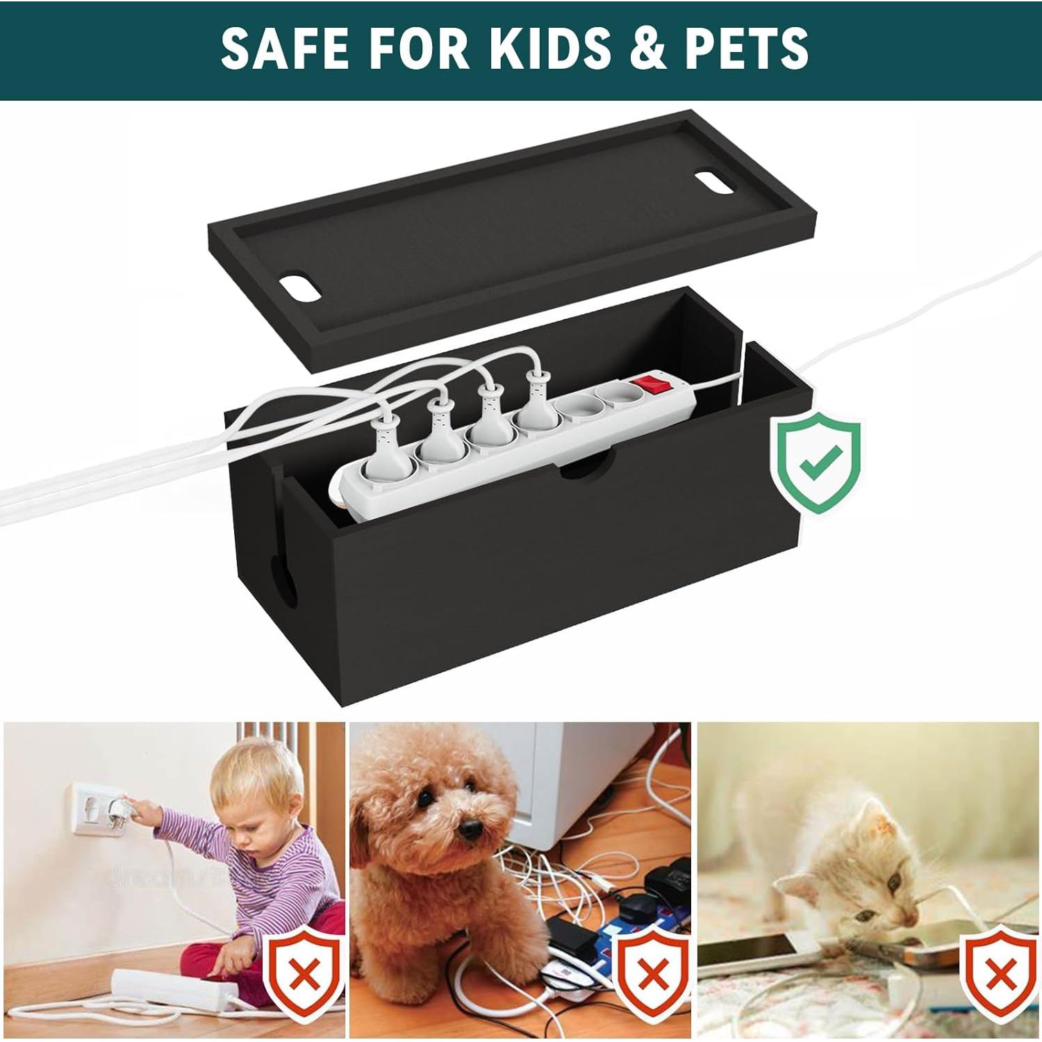 Caja de Gestión de Cables de Bambú HoVoit 35x13.68cm Negra