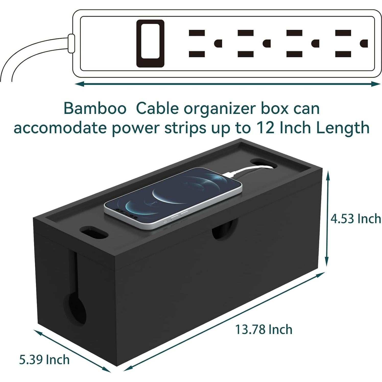 Caja de Gestión de Cables de Bambú HoVoit 35x13.68cm Negra