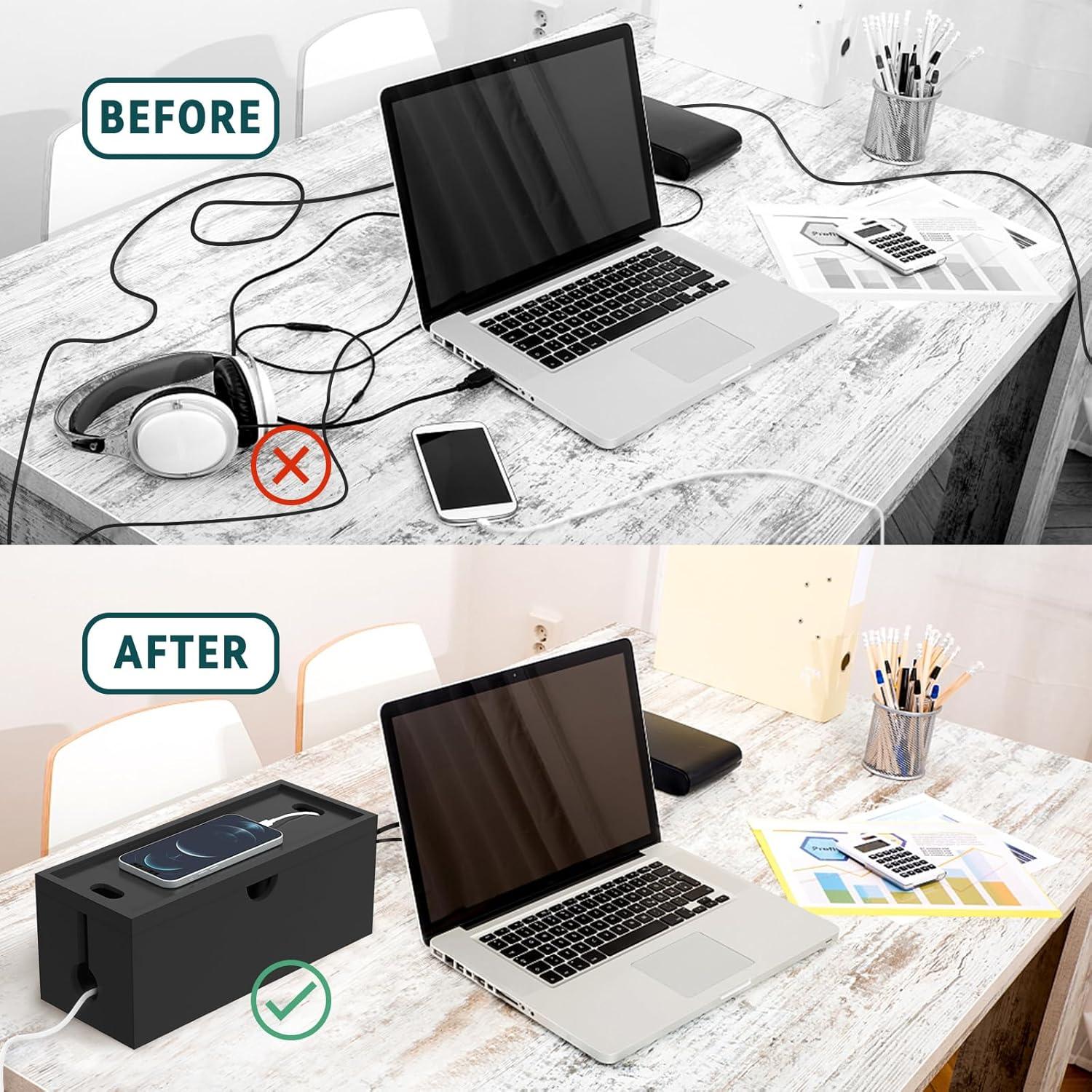 Caja de Gestión de Cables de Bambú HoVoit 35x13.68cm Negra